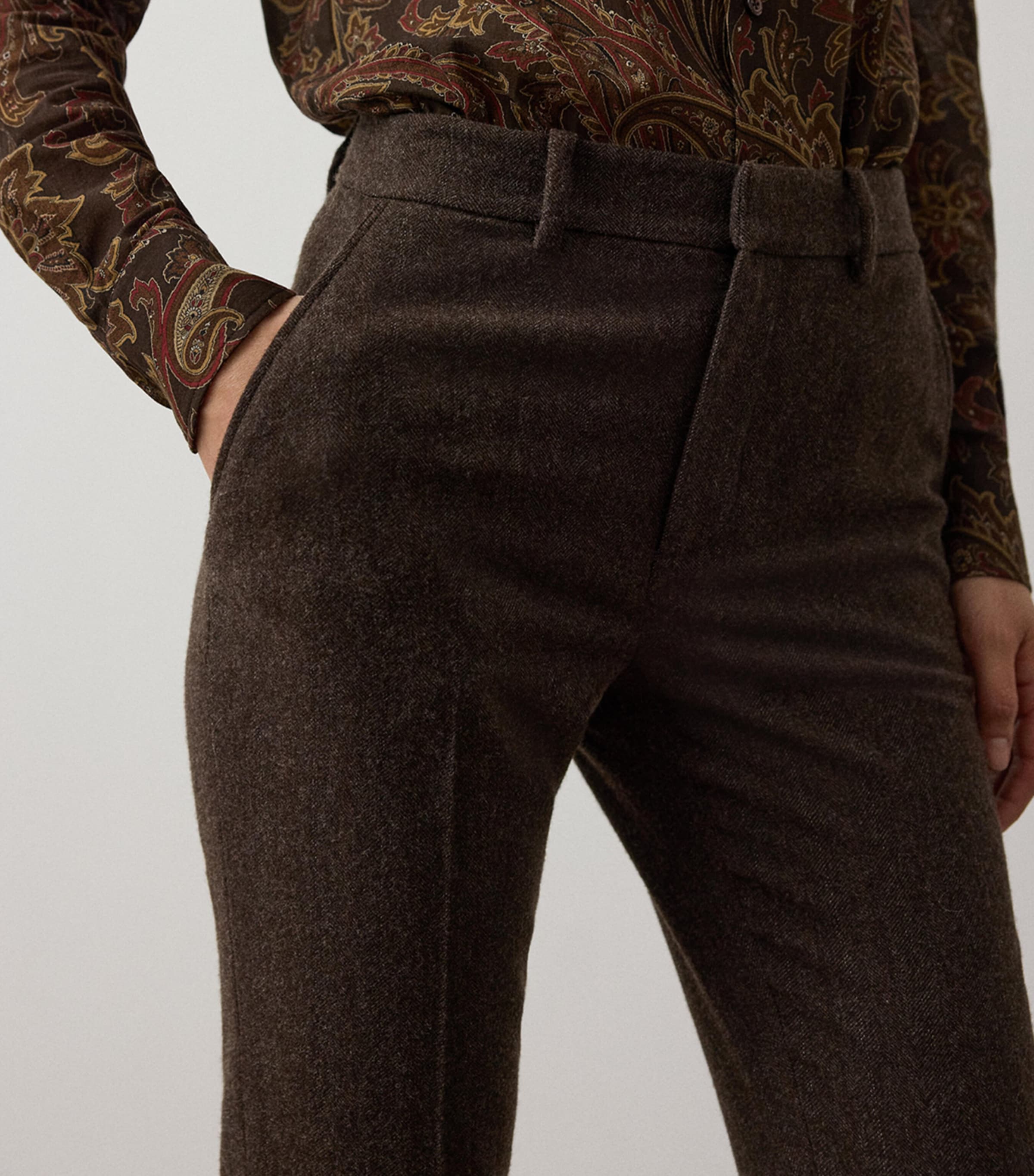 Ralph Lauren Collection Womens Wool-Blend Straight Trousers Brown Rust Multi Image 5