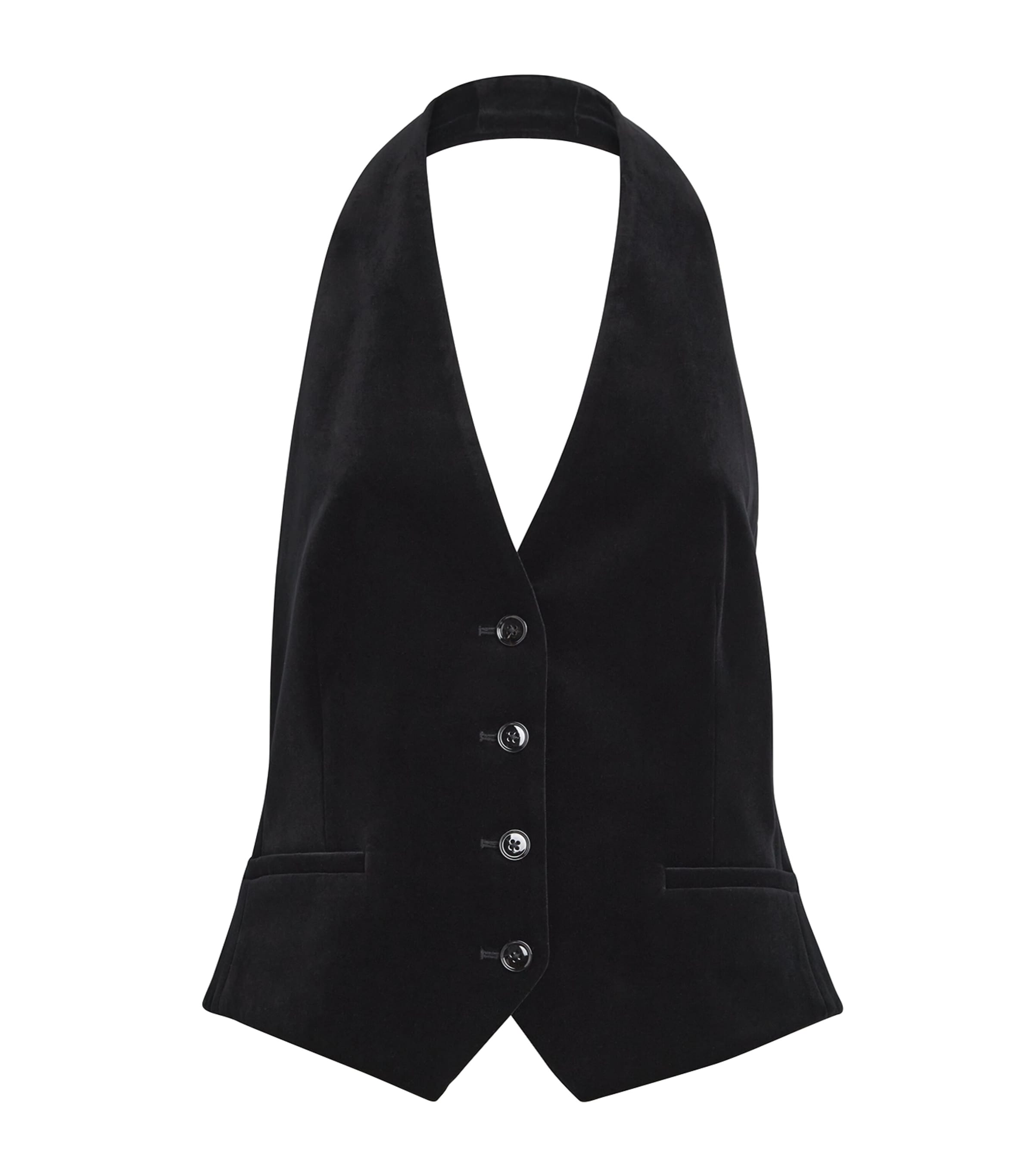 Me+em Stretch-velvet Halterneck Waistcoat In Black