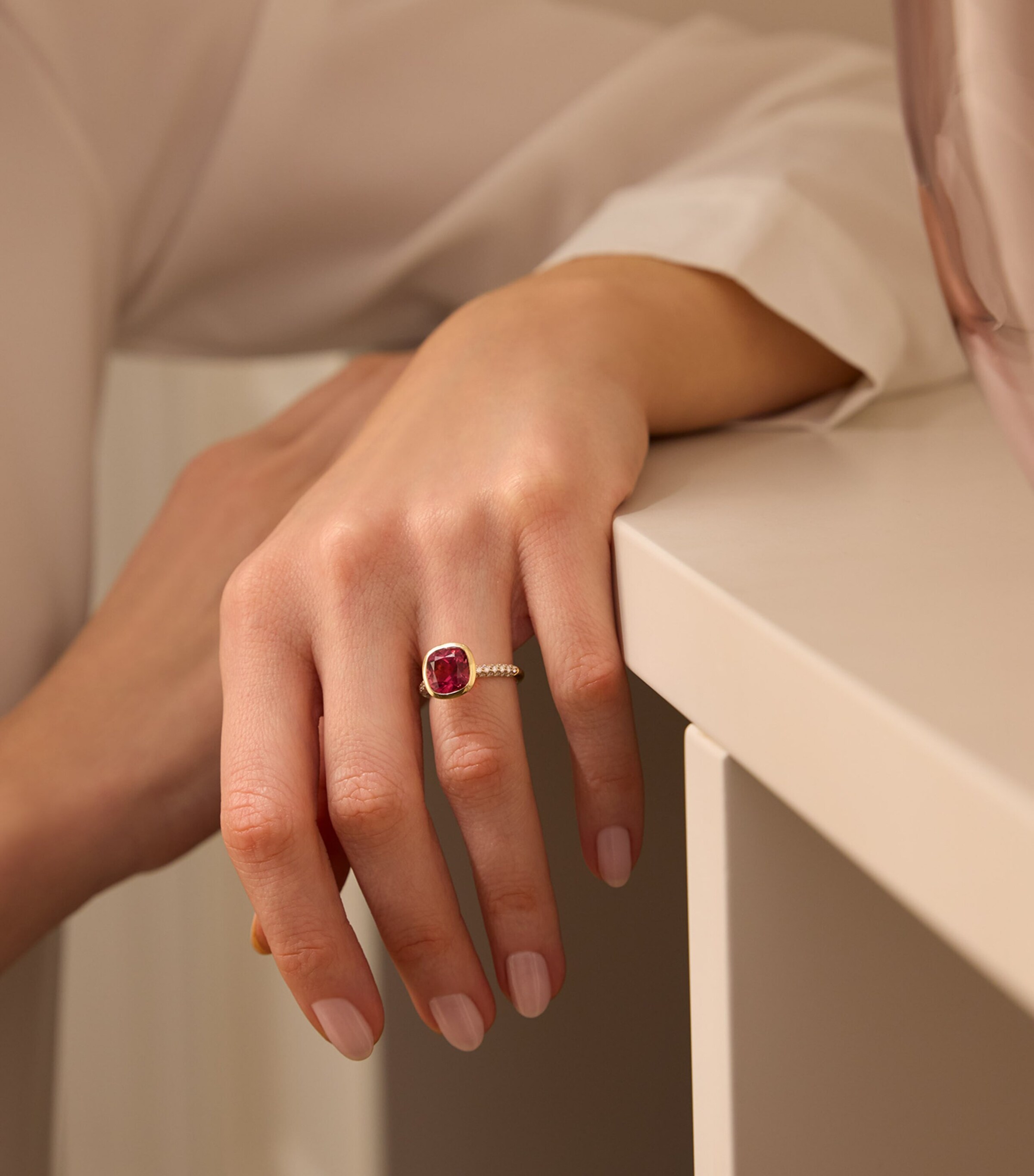 Boodles Yellow Gold, Diamond and Tourmaline Dolce Vita Cushion Ring Yellow Gold Image 2