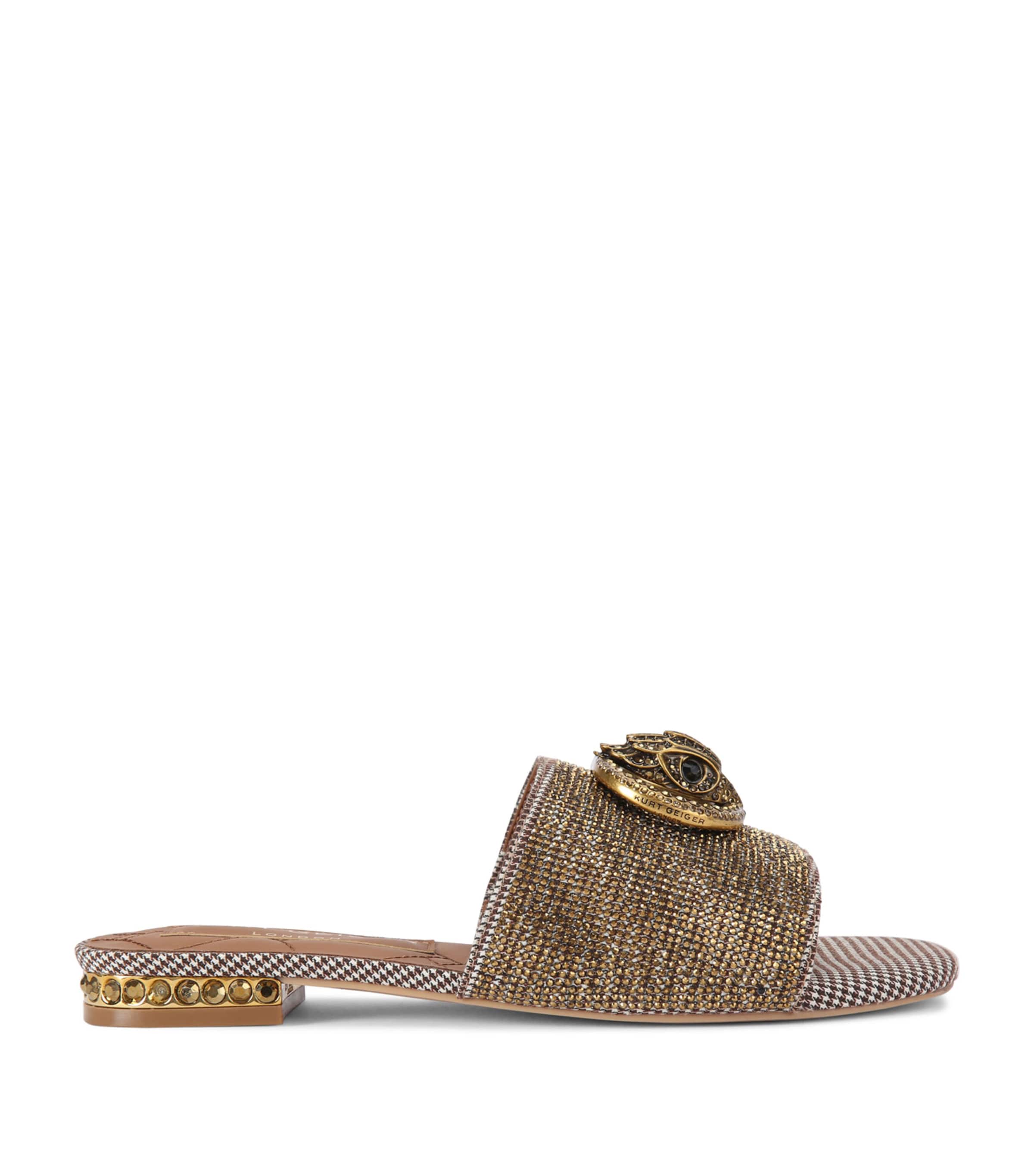 Kurt Geiger London Houndstooth Crystal-Embellished Chelsea Sandals | Women Shoes | Sandals | Flat Sandals | Designers | Kurt Geiger London