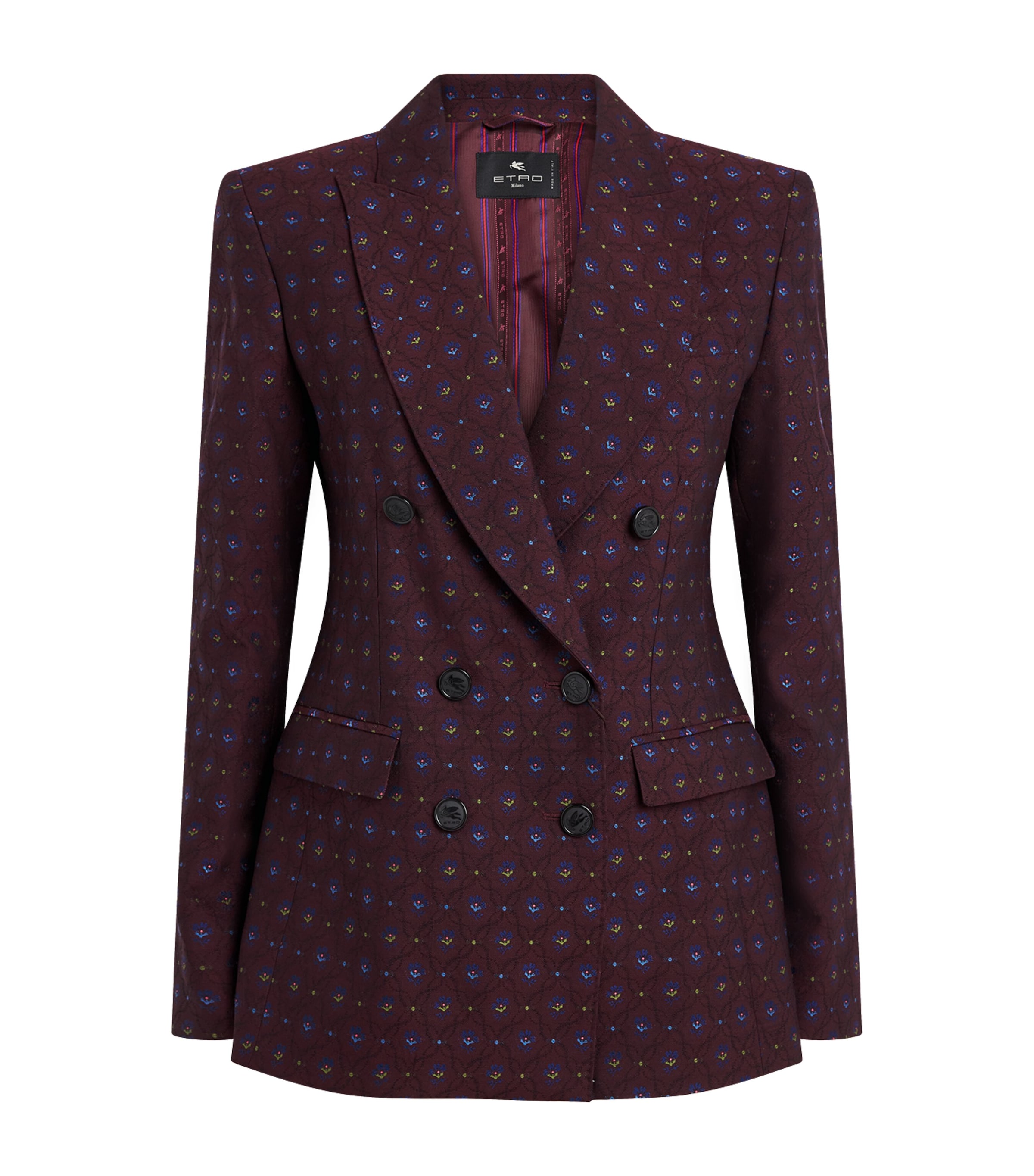 Etro Womens Floral Jacquard Double-Breasted Blazer Burgundy Image 1