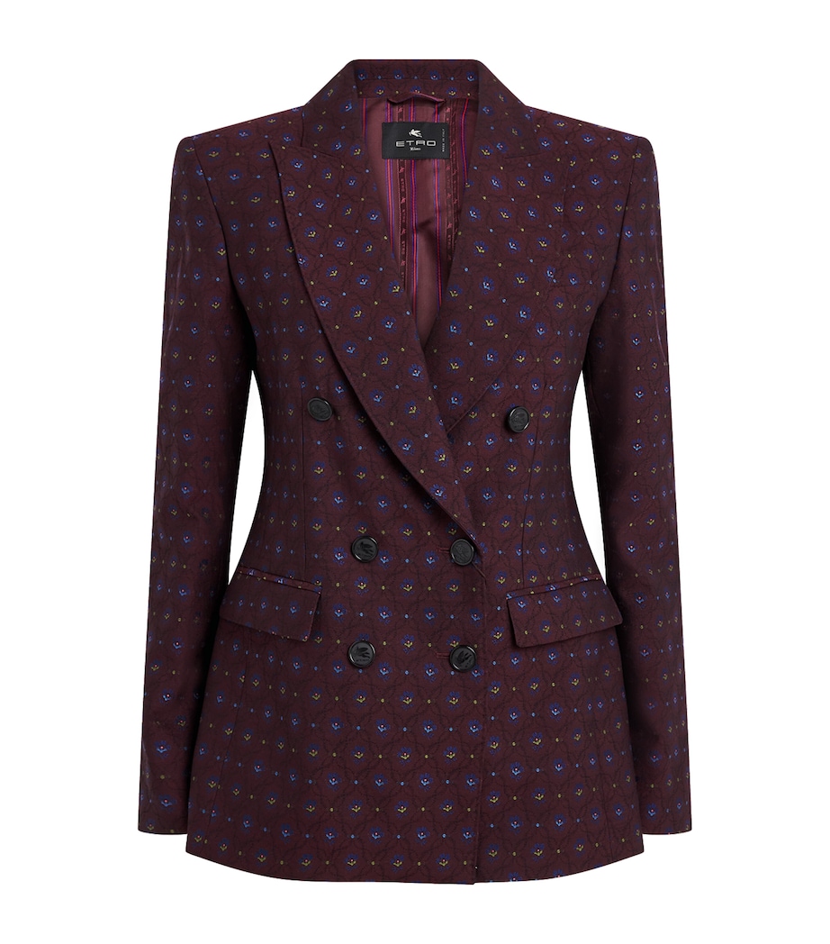 Etro Womens Floral Jacquard Double-Breasted Blazer Burgundy Image 1