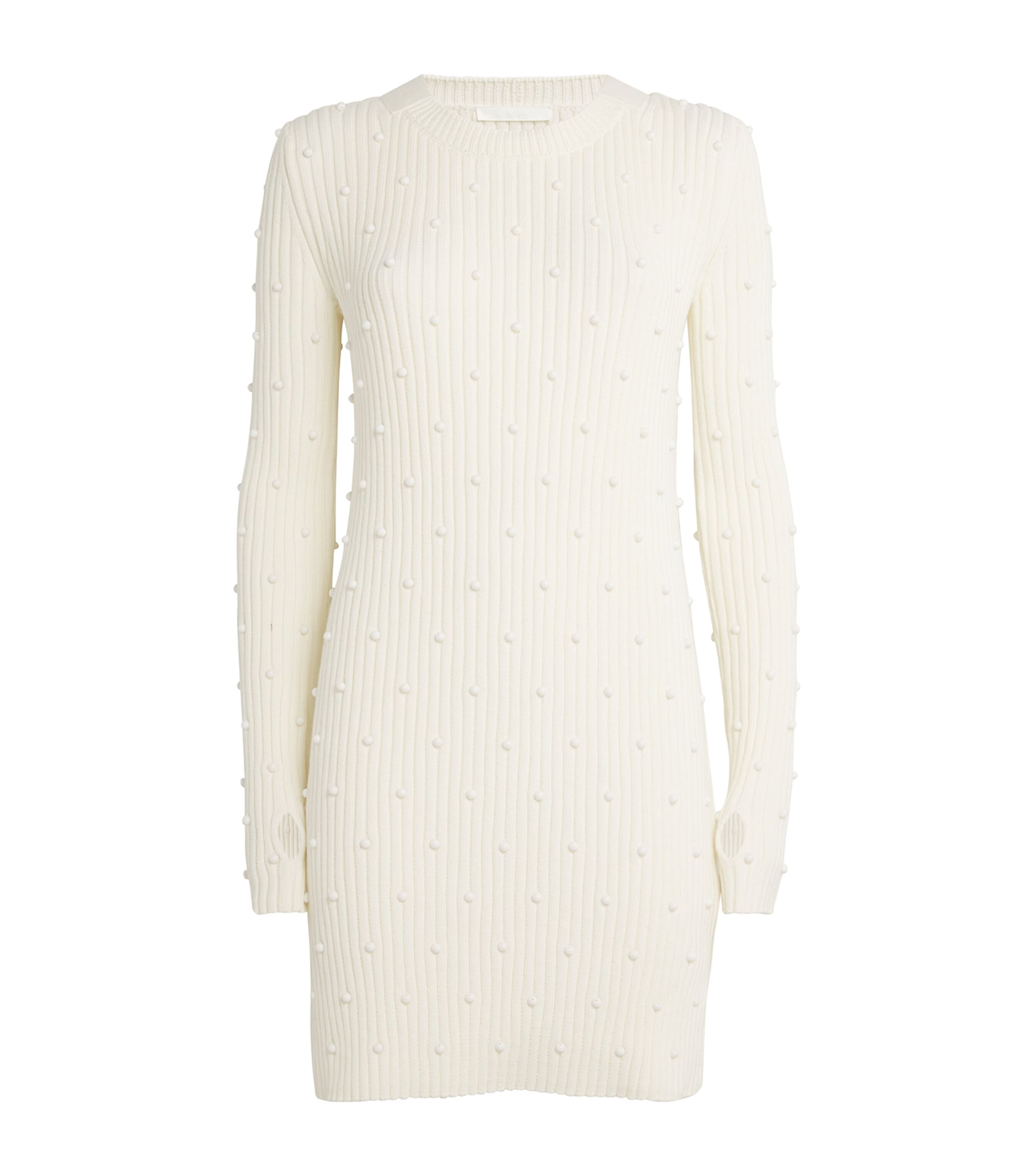 Shop Helmut Lang Cotton Embellished Sweater Dress In Ivory