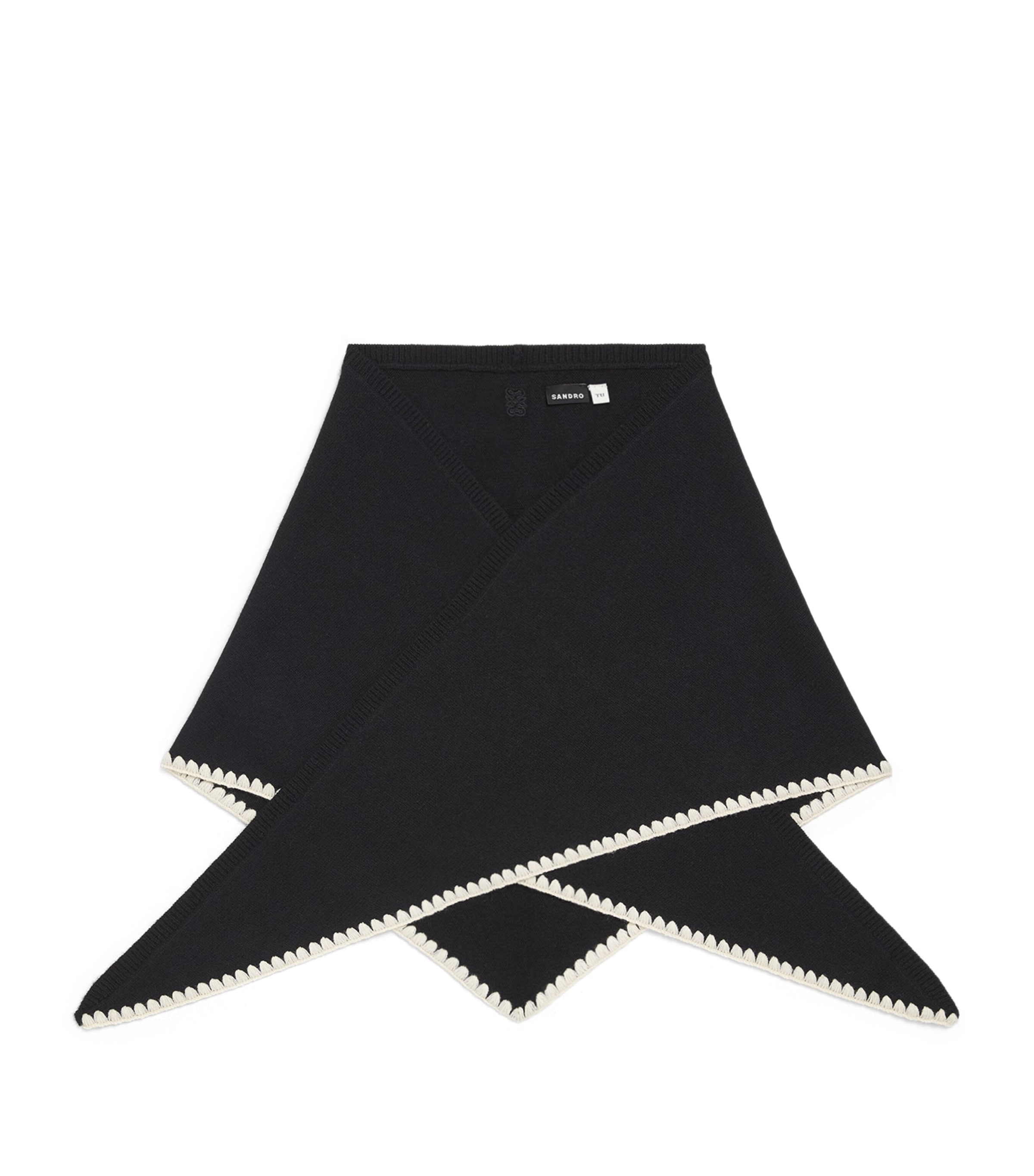 Sandro Wool-cashmere Embroidered Scarf In Black