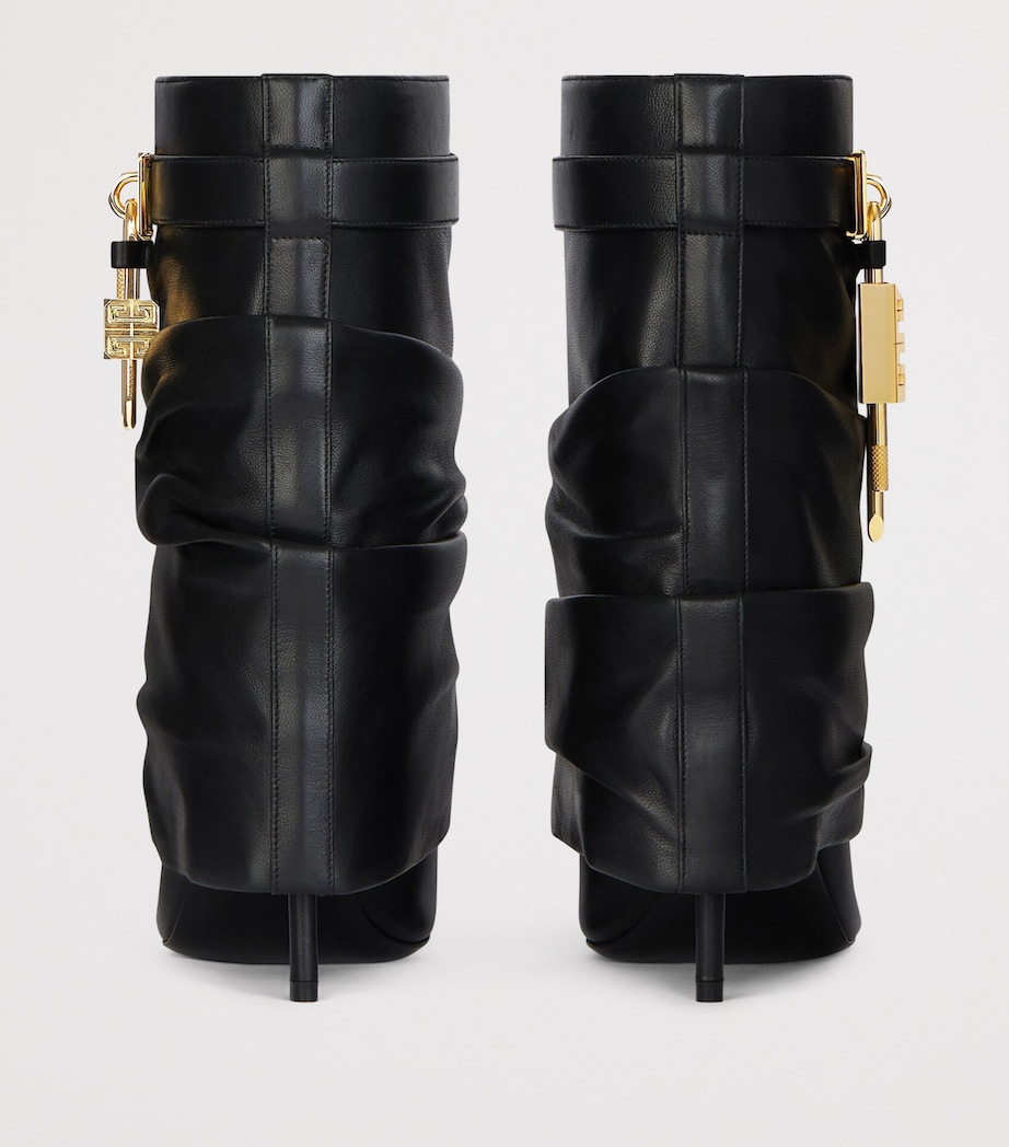 Leather Scrunched Shark Lock Heeled Ankle Boots 100 BLACK Image 5