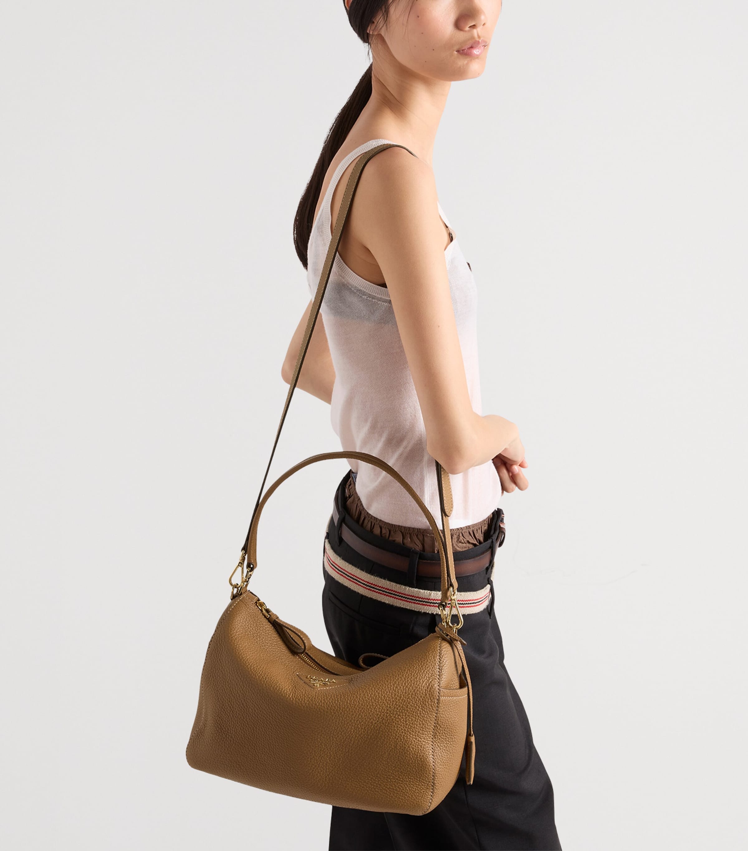 Prada Medium Leather Shoulder Bag Brown Image 3
