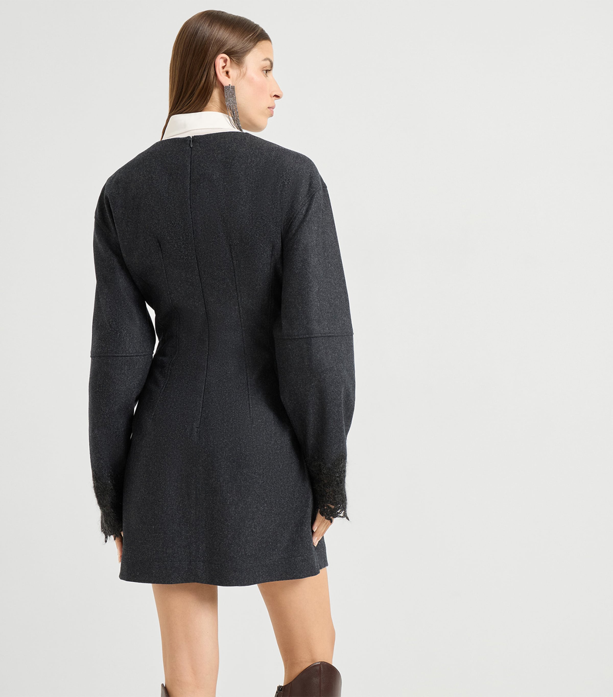 Lace-Detail Wool Mini Dress C006 Image 3