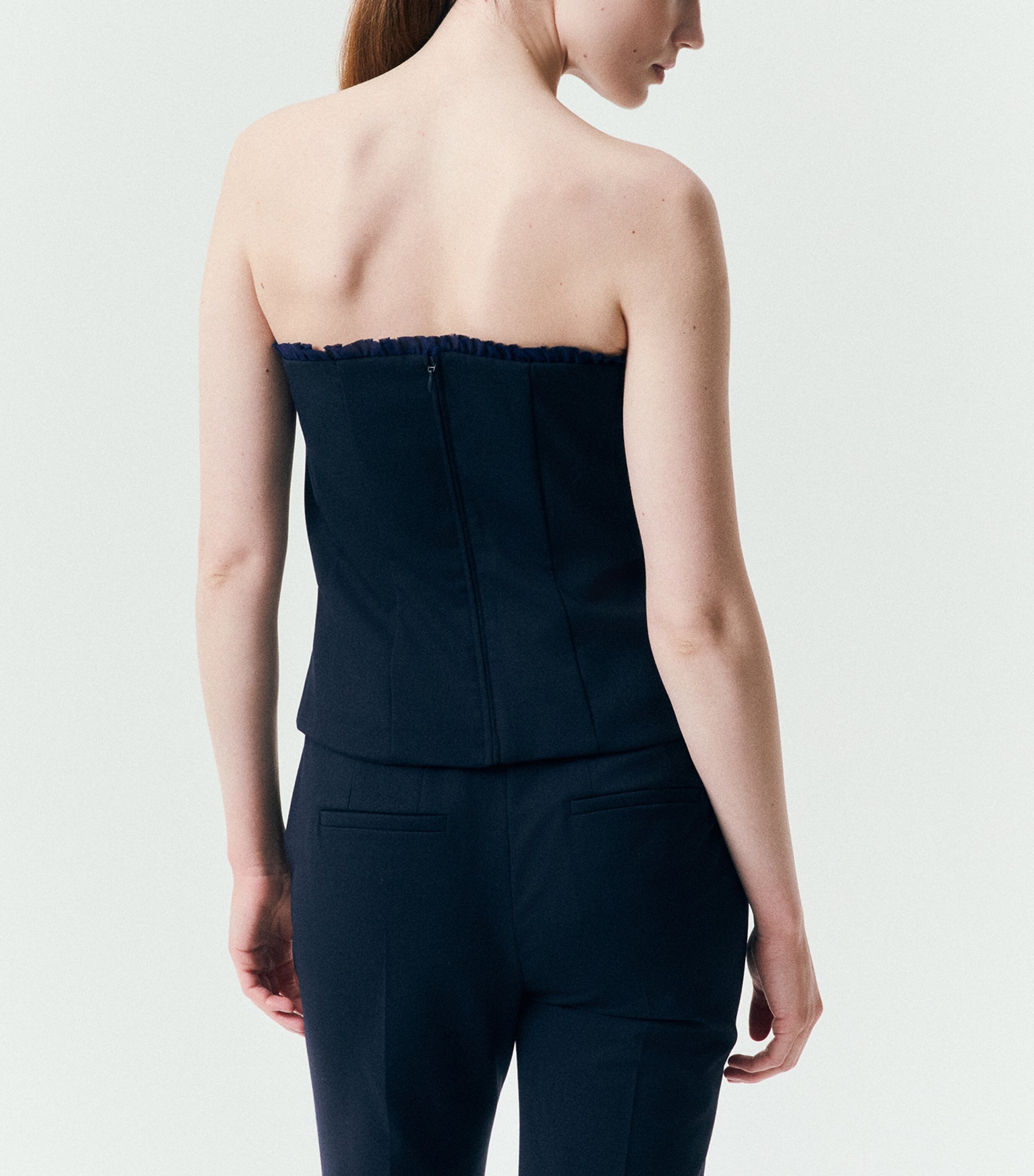 Marella Womens Ruffle-Trim Sleeveless Bustier Navy Image 3