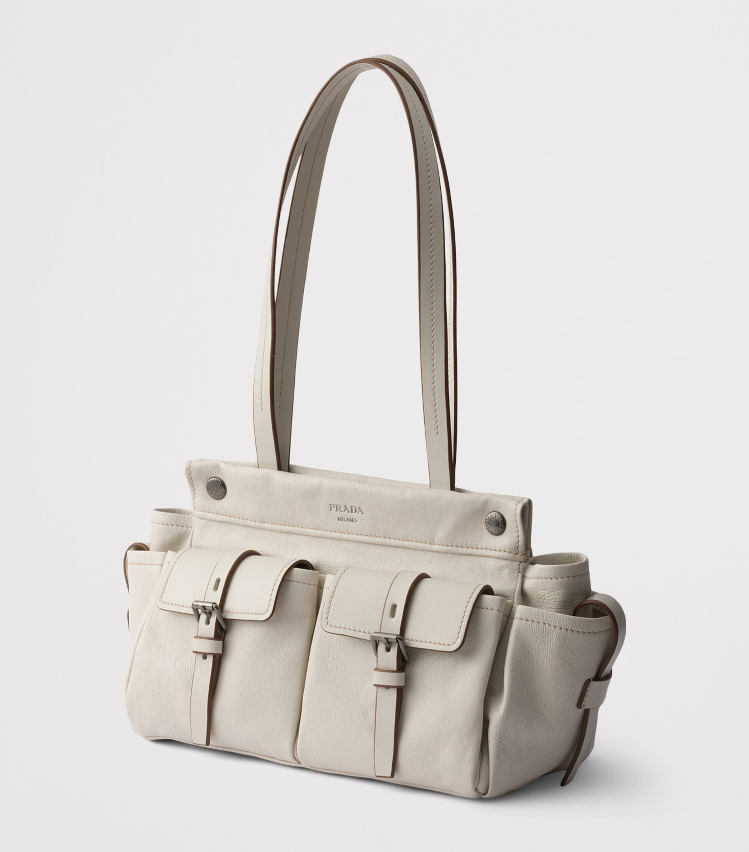 Prada Womens Medium Leather Route Tote Bag Neutral Image 5