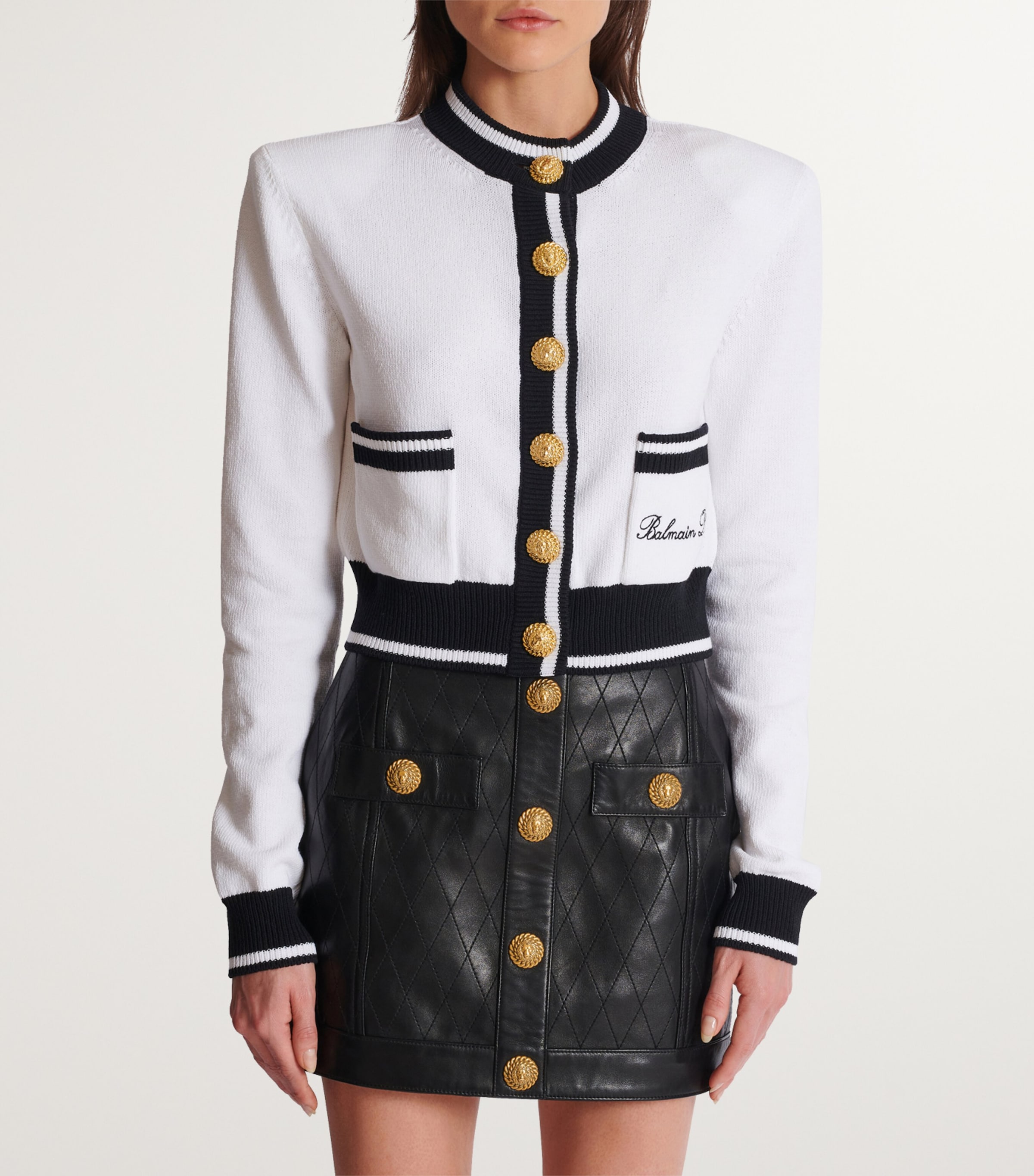 Signature Button-Detail Cardigan GAB BLANC/NOIR Image 4