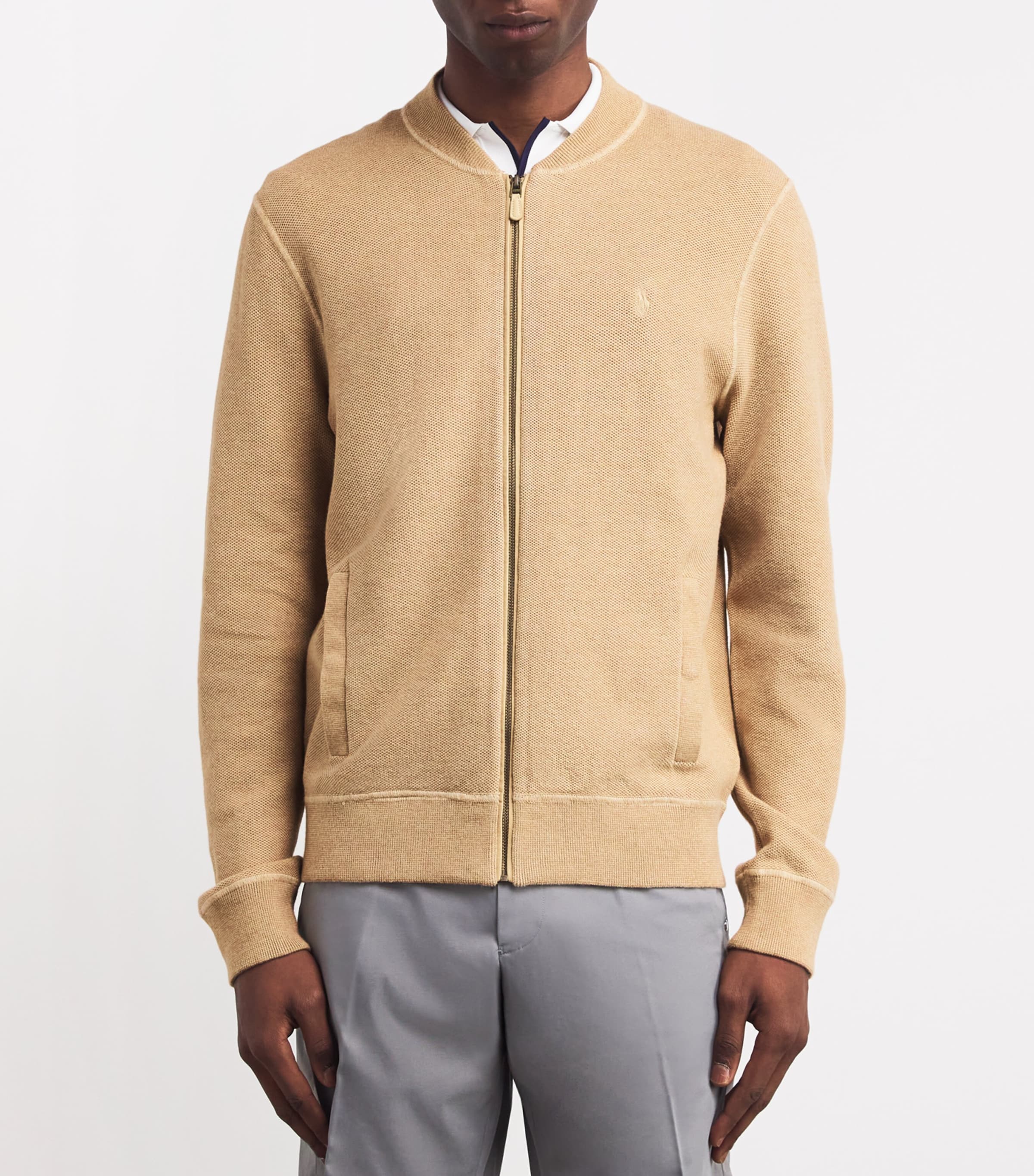 RLX Ralph Lauren Mens Cotton Zip-Up Cardigan Camel Combo Image 3