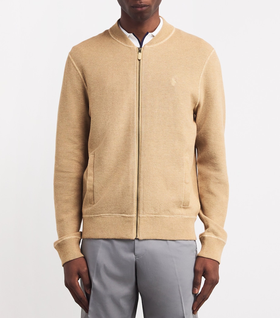 Cotton Zip-Up Cardigan CAMEL COMBO Image 3