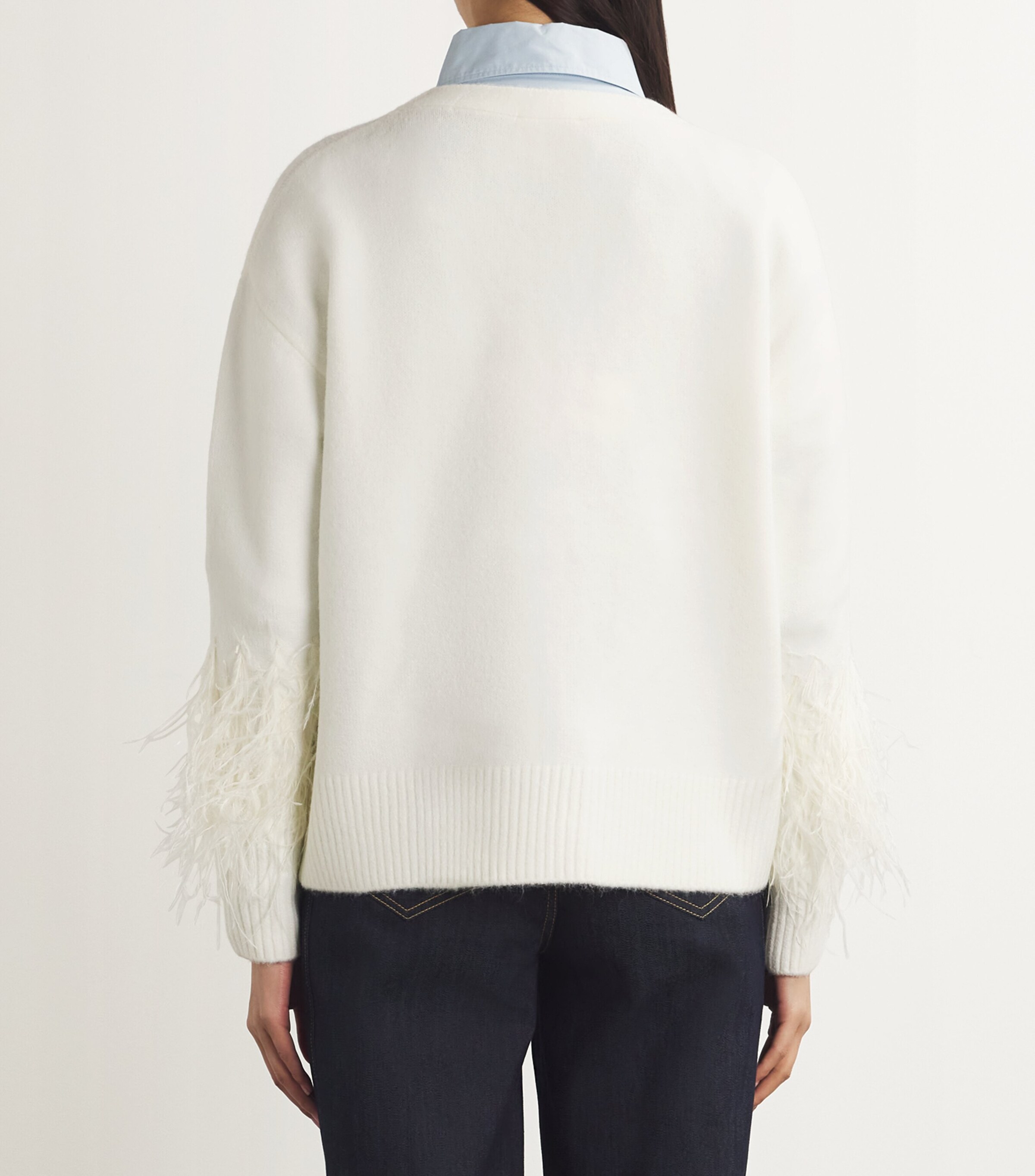 Cinq A Sept Womens Feather-Trim Briana Cardigan Ivory Image 4