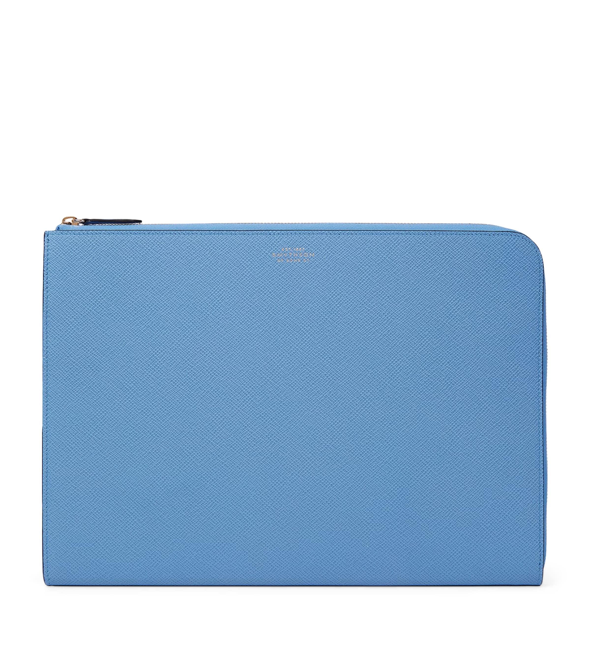 Smythson Small Panama Leather Laptop Case In Blue