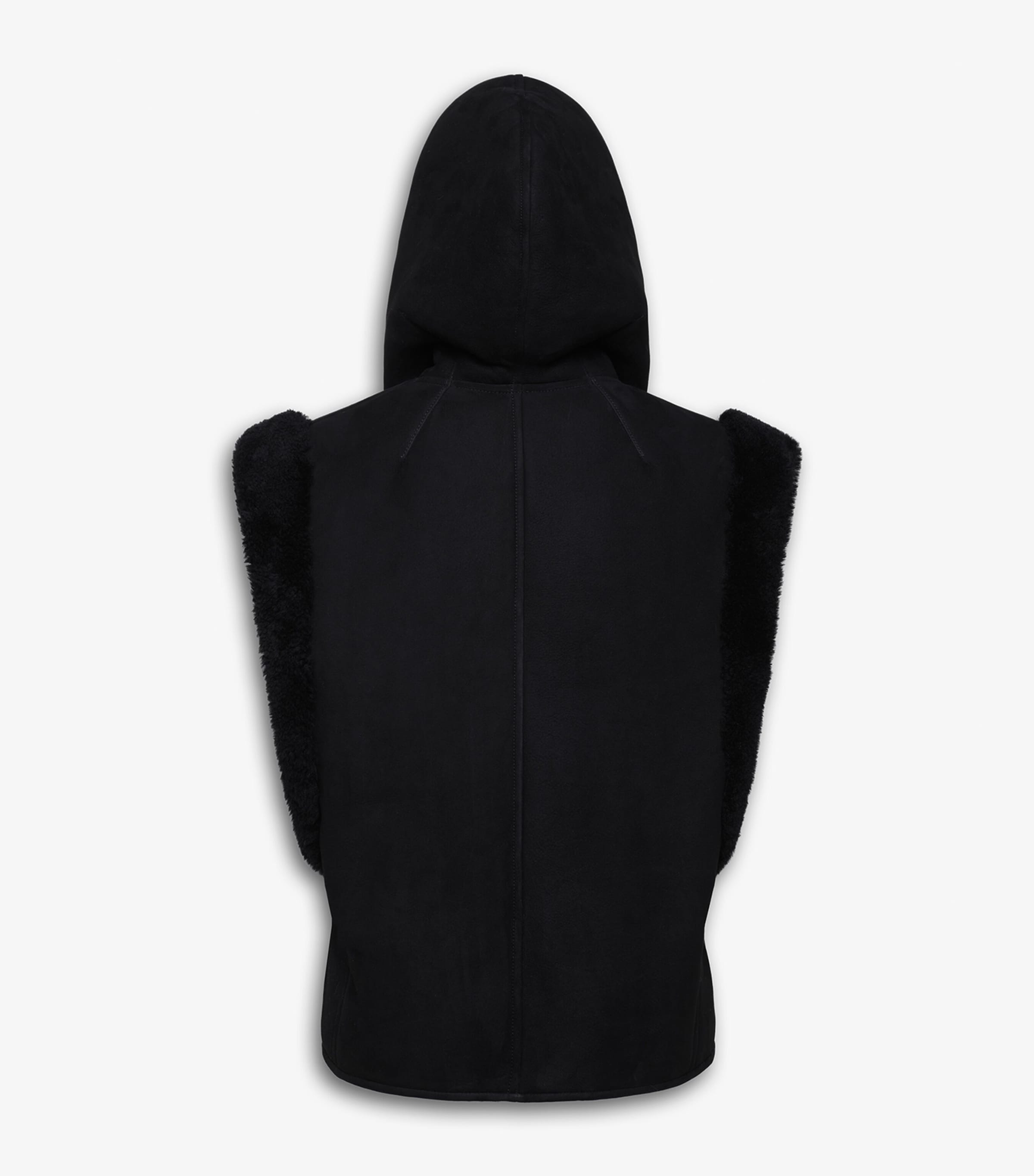Alaïa Womens Shearling Hooded Gilet Noir Alaia Image 2