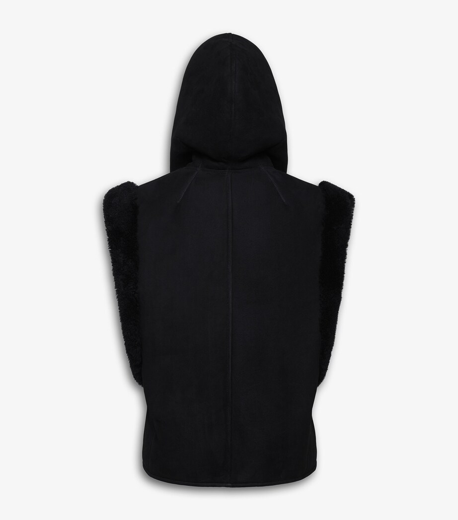 Alaïa Womens Shearling Hooded Gilet Noir Alaia Image 2