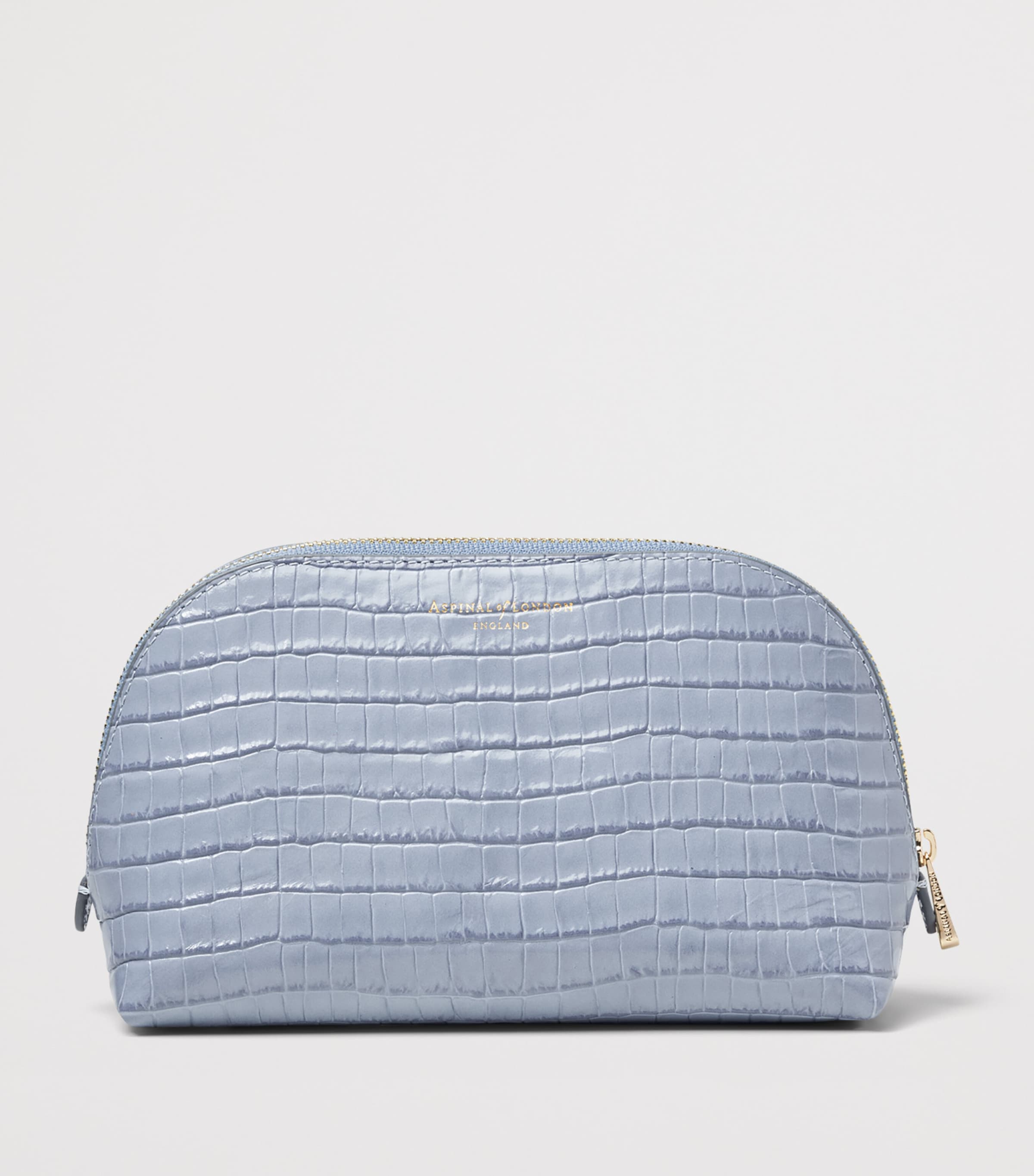 Aspinal Of London Small Leather Croc-Embossed Cosmetic Case Skyblue Image 2