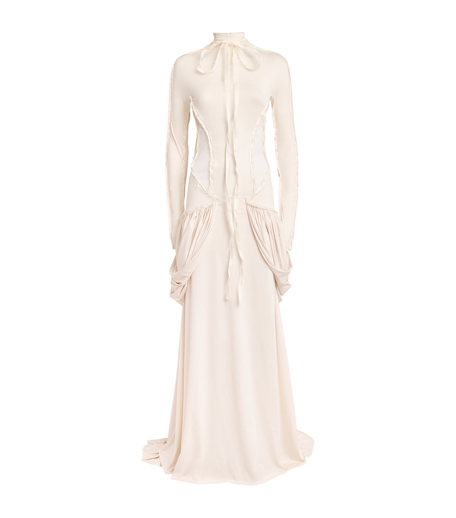 Fitted Mylaya Long-Sleeve Gown WHITE Image 1