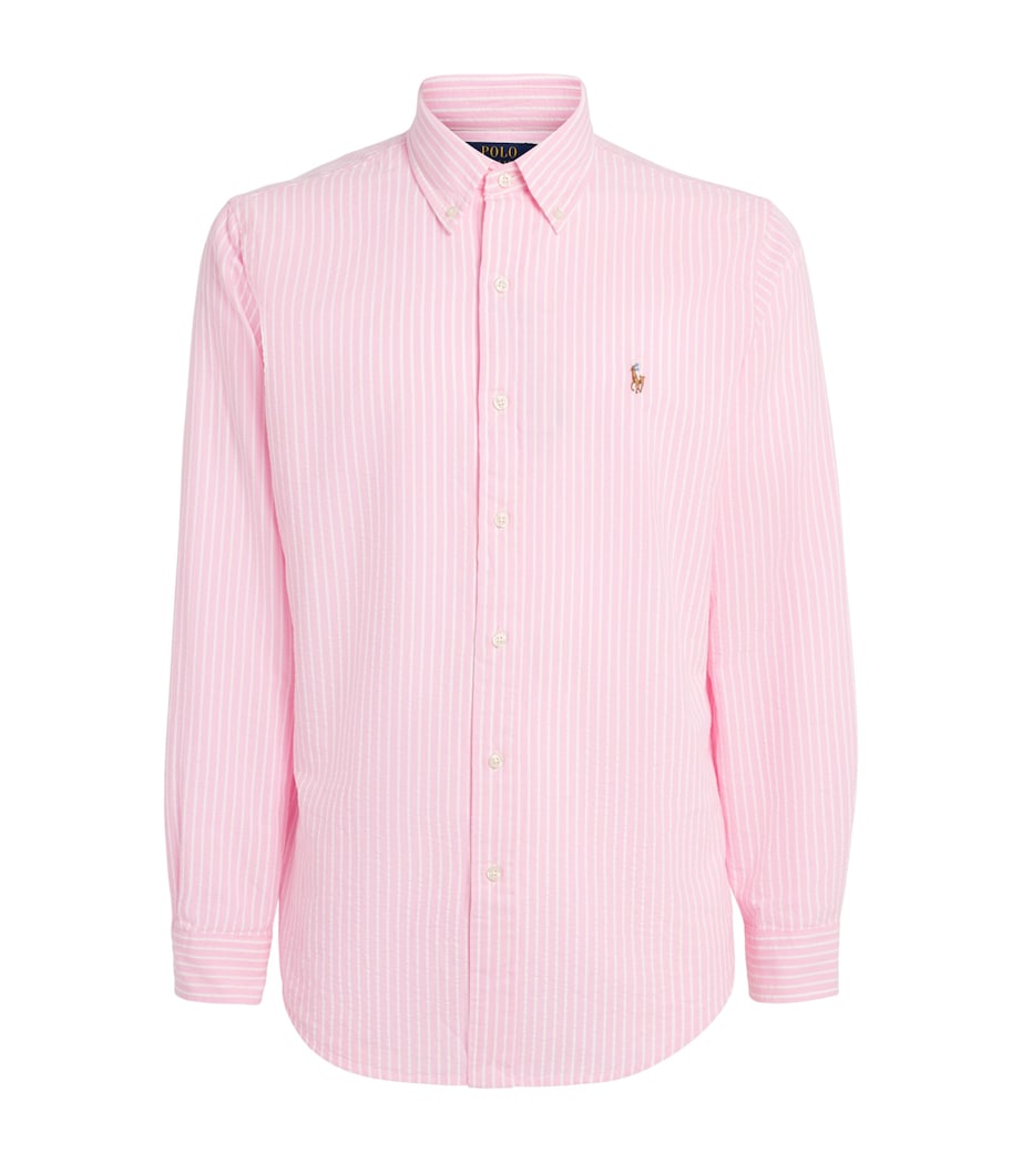 Polo Ralph Lauren Mens Cotton Seersucker Stripe Shirt New Rose White Image 1