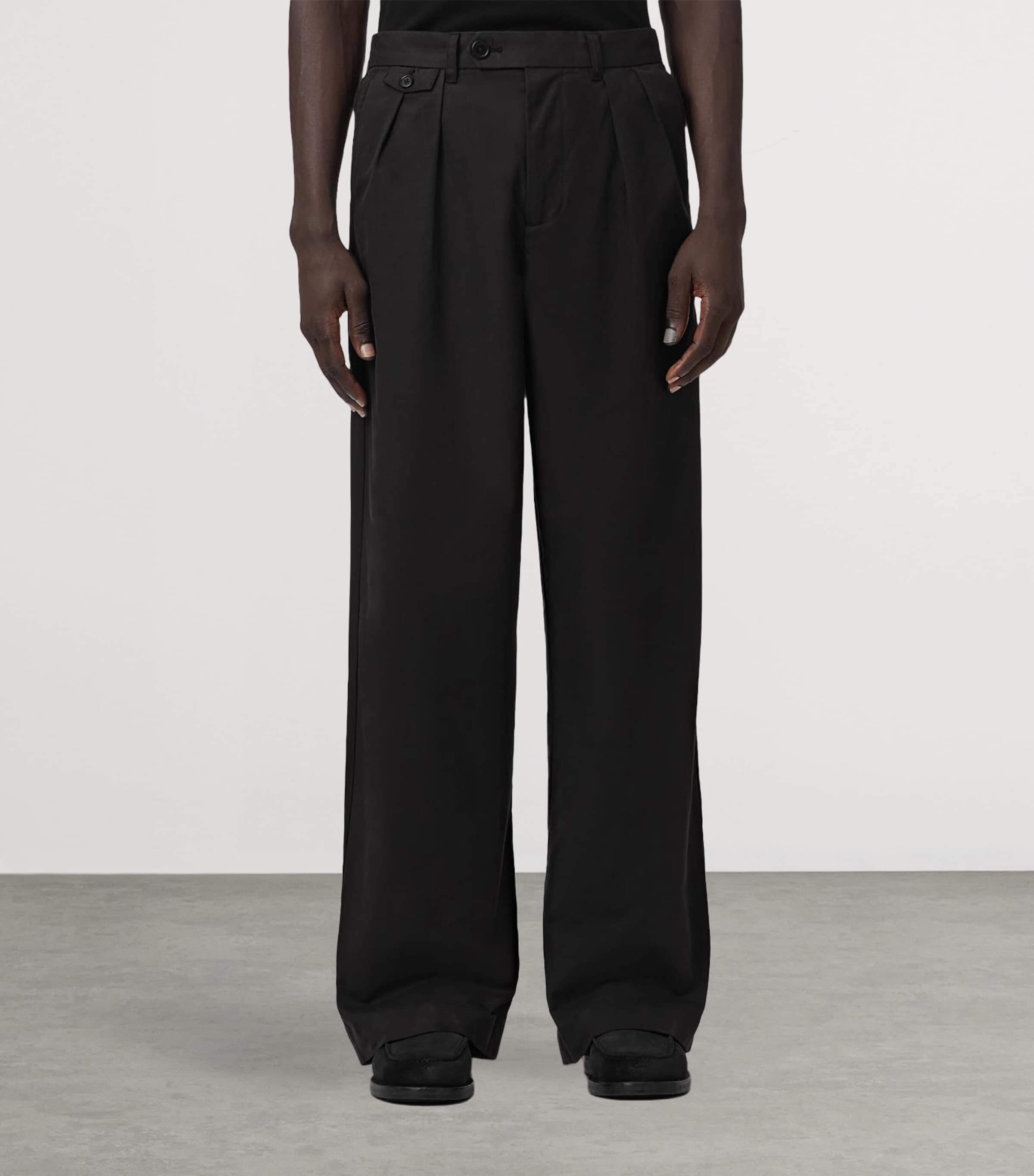 AllSaints Mens Organic Cotton-Blend Conway Trousers Tanner Black Image 3