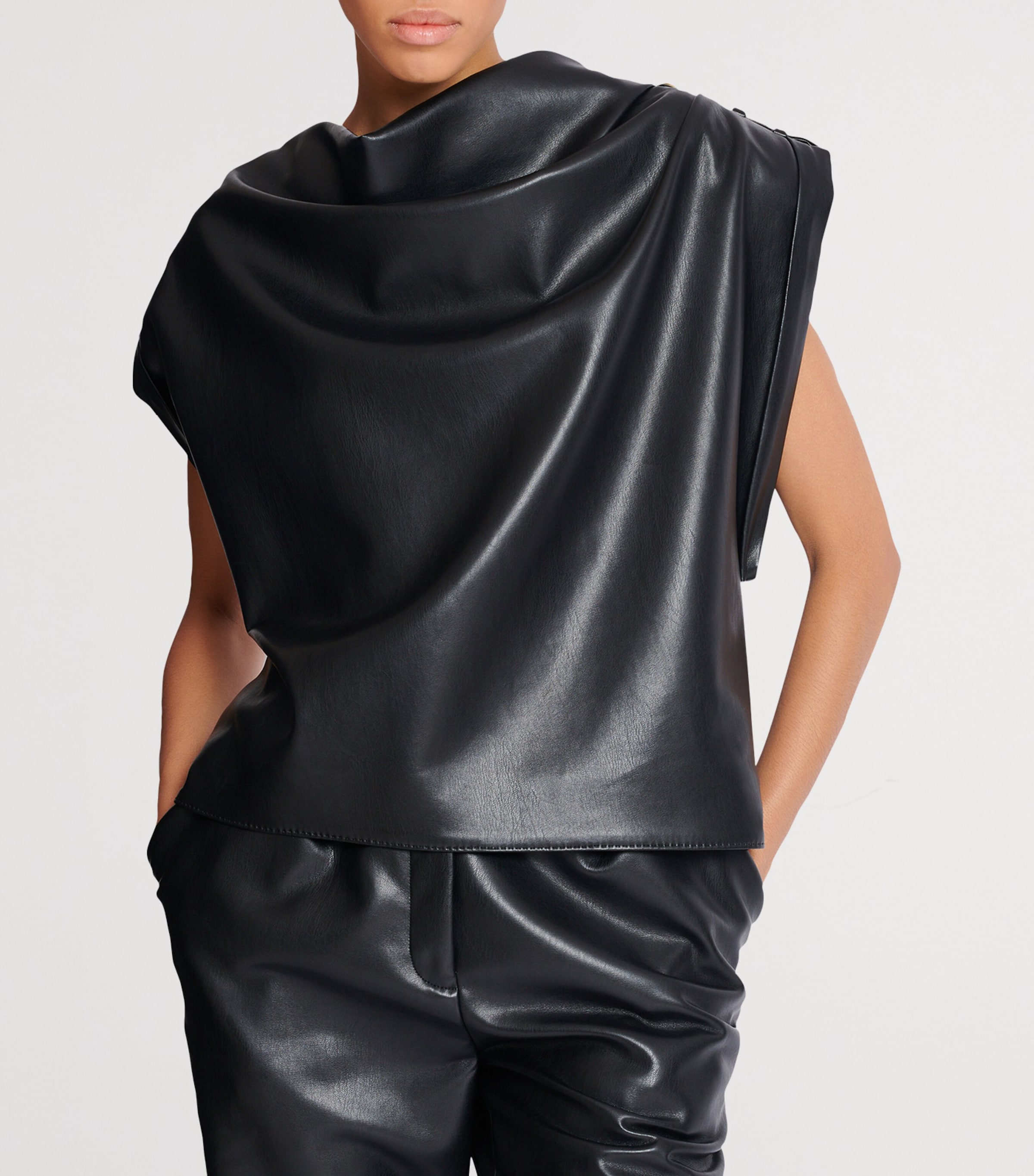 Faux Leather Draped Top 0PA NOIR Image 5