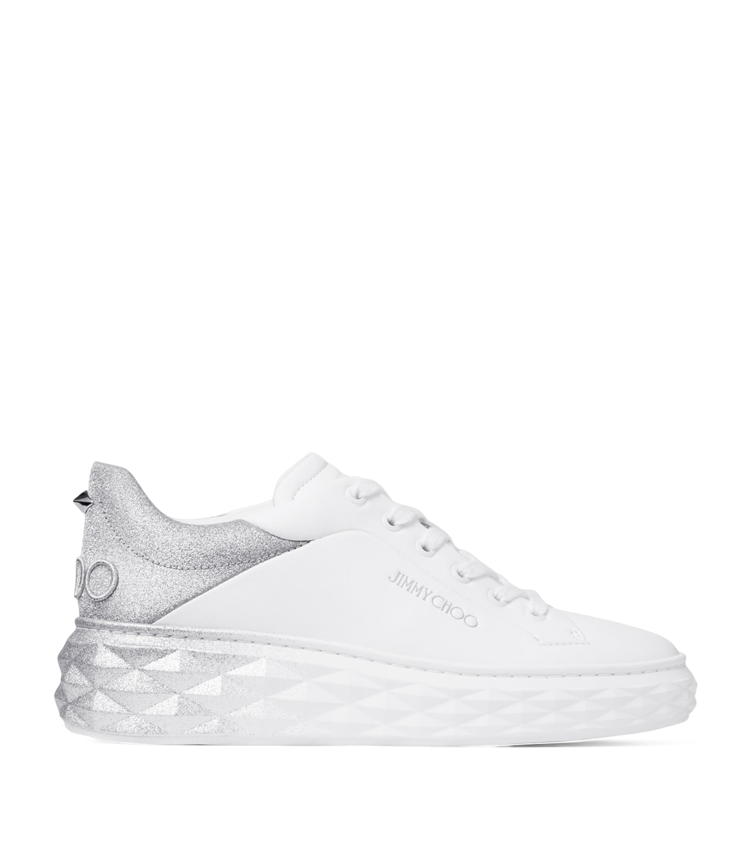 Jimmy Choo Diamond Maxi Leather Sneakers In White