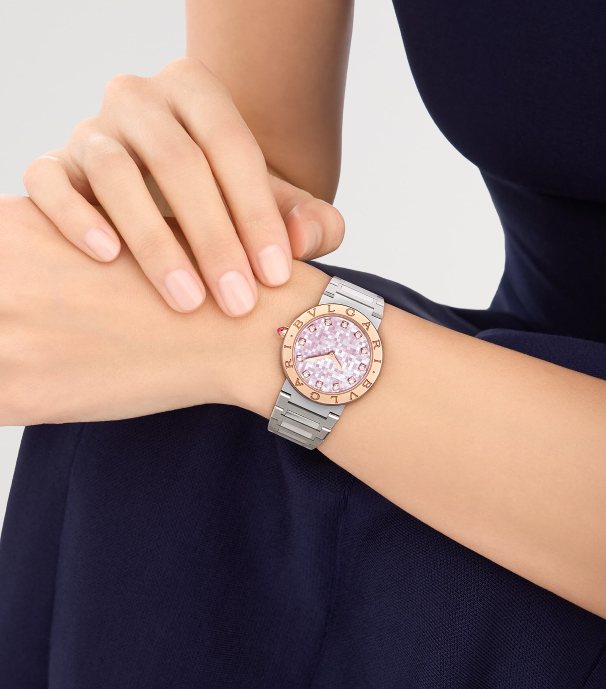 Bvlgari Stainless Steel and Yellow Gold BVLGARI BVLGARI Watch 33mm Pink Image 4