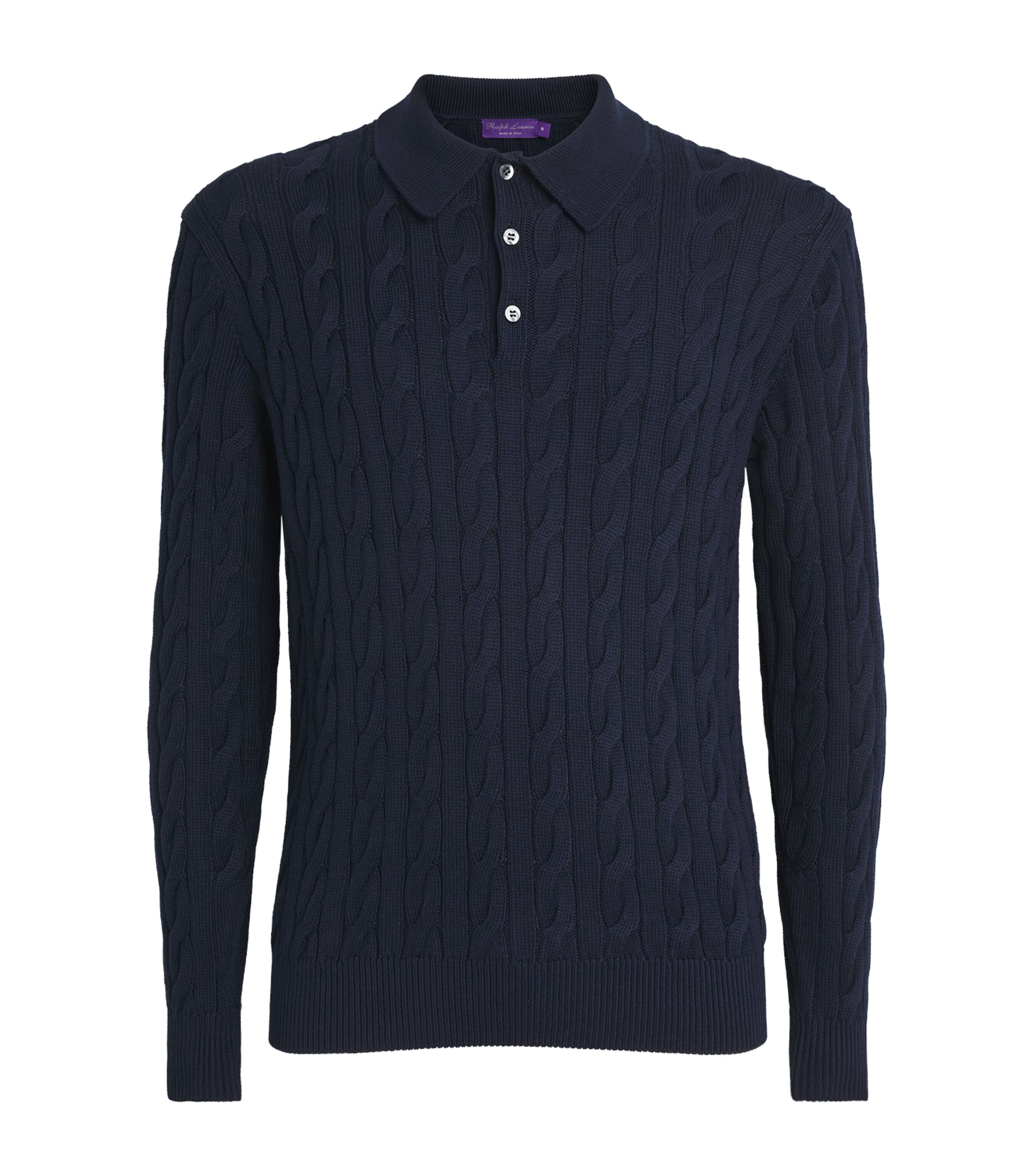 Cotton-Silk Cable-Knit Polo Sweater NAVY Image 1