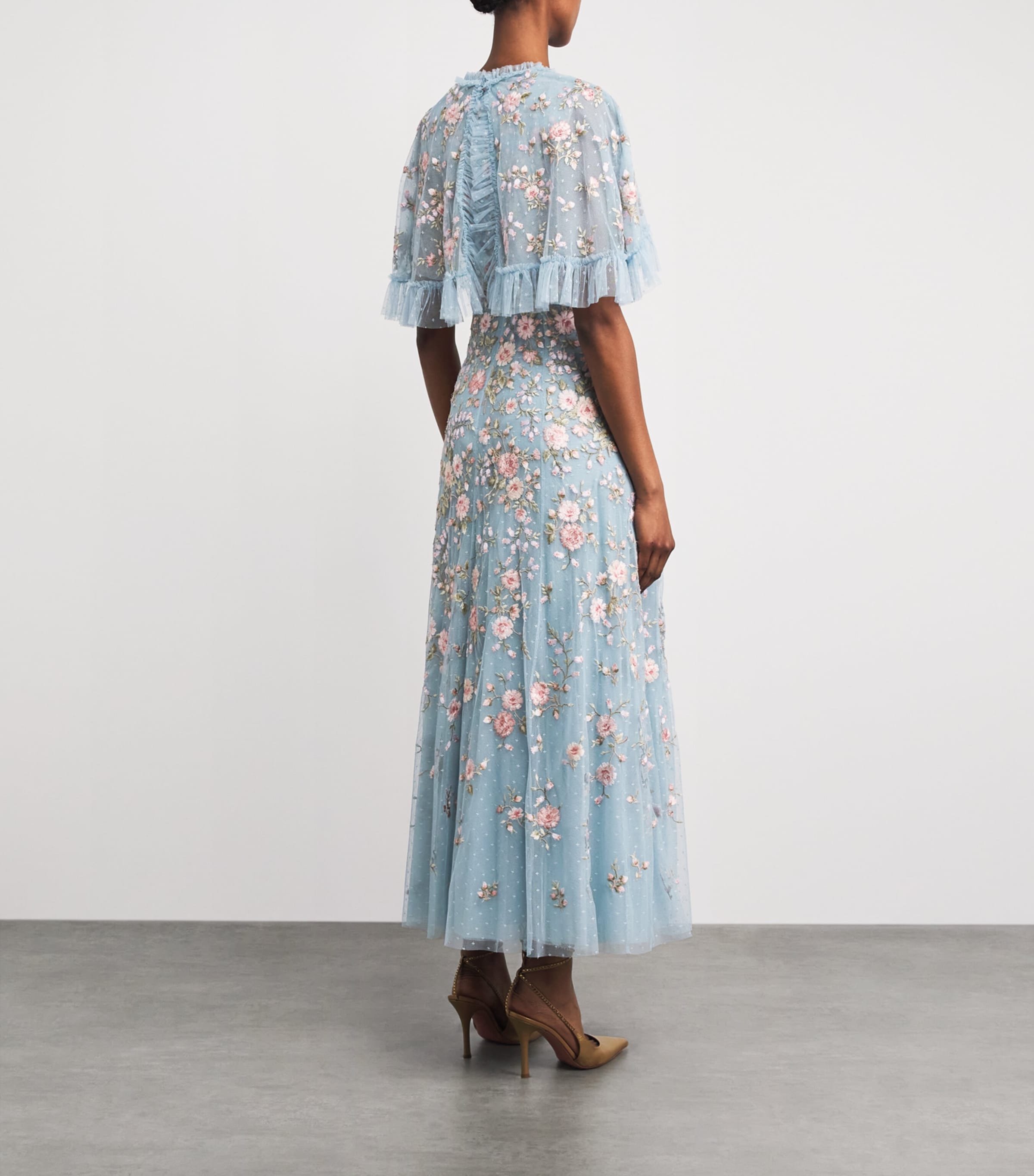 Needle & Thread Womens Tulle Cape Eden Maxi Dress Aqm Aqua/multi Image 4