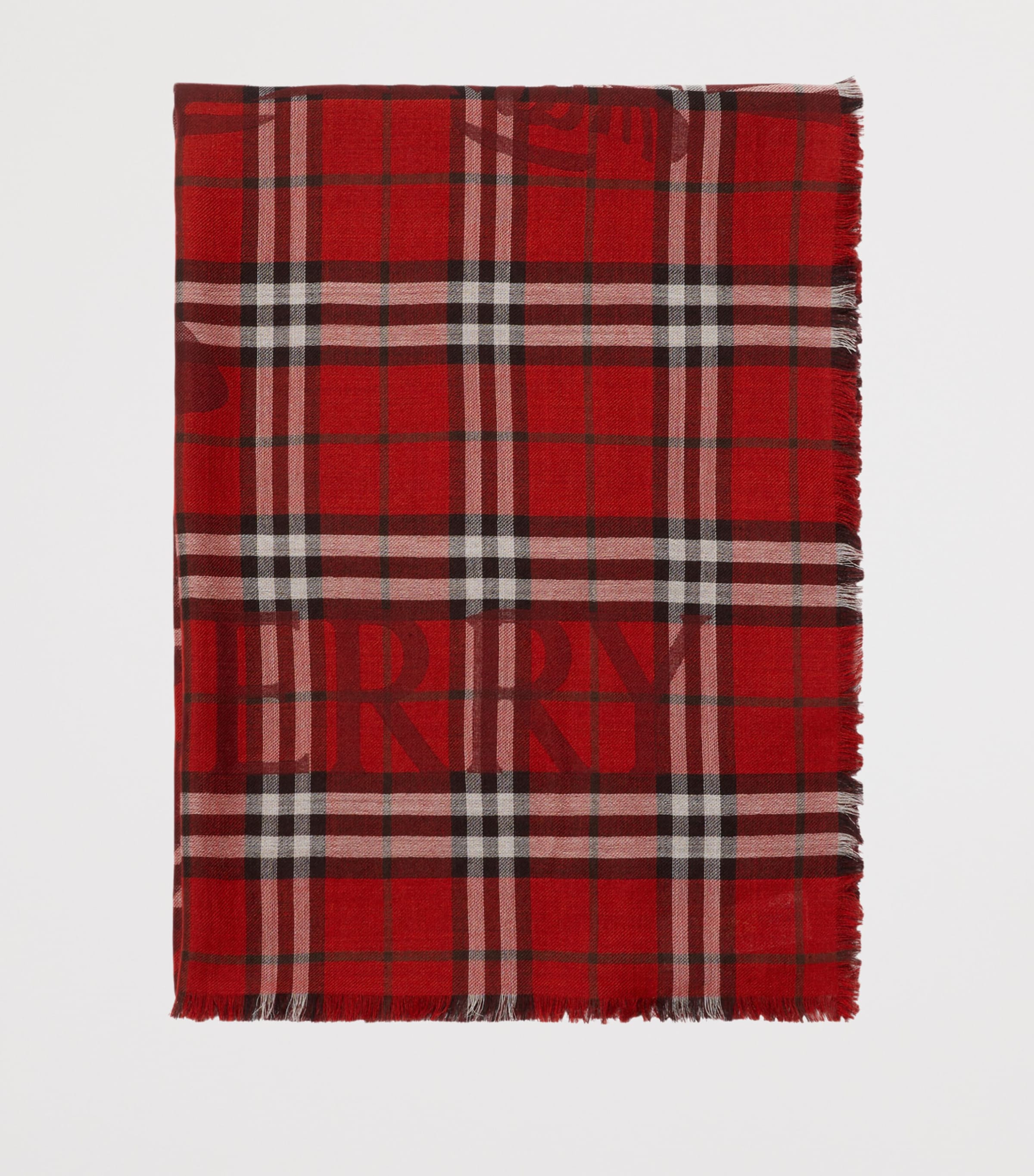 Wool-Silk Wide EKD Check Scarf POST RED Image 3