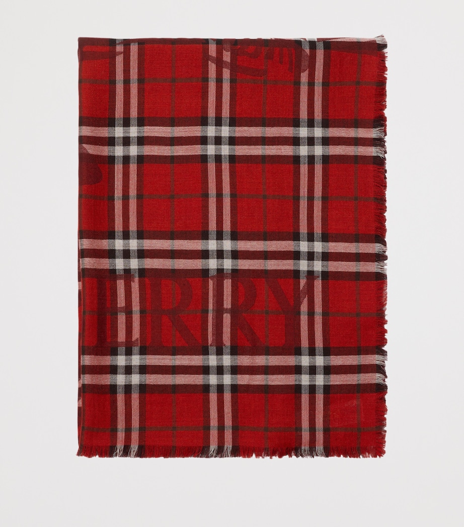Wool-Silk Wide EKD Check Scarf POST RED Image 3