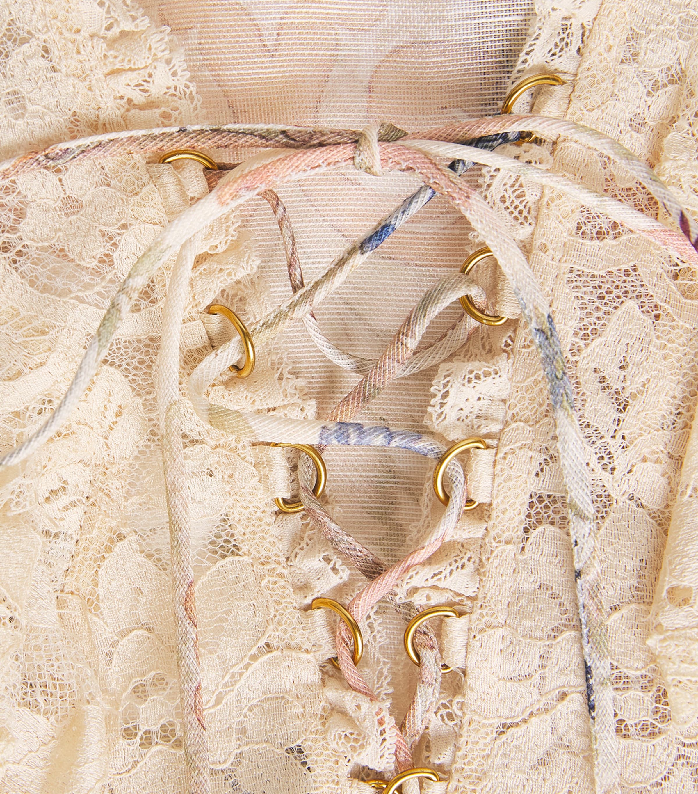 Linen-Silk Rebellion Lace-Up Blouse CRF CREAM FLORAL Image 5