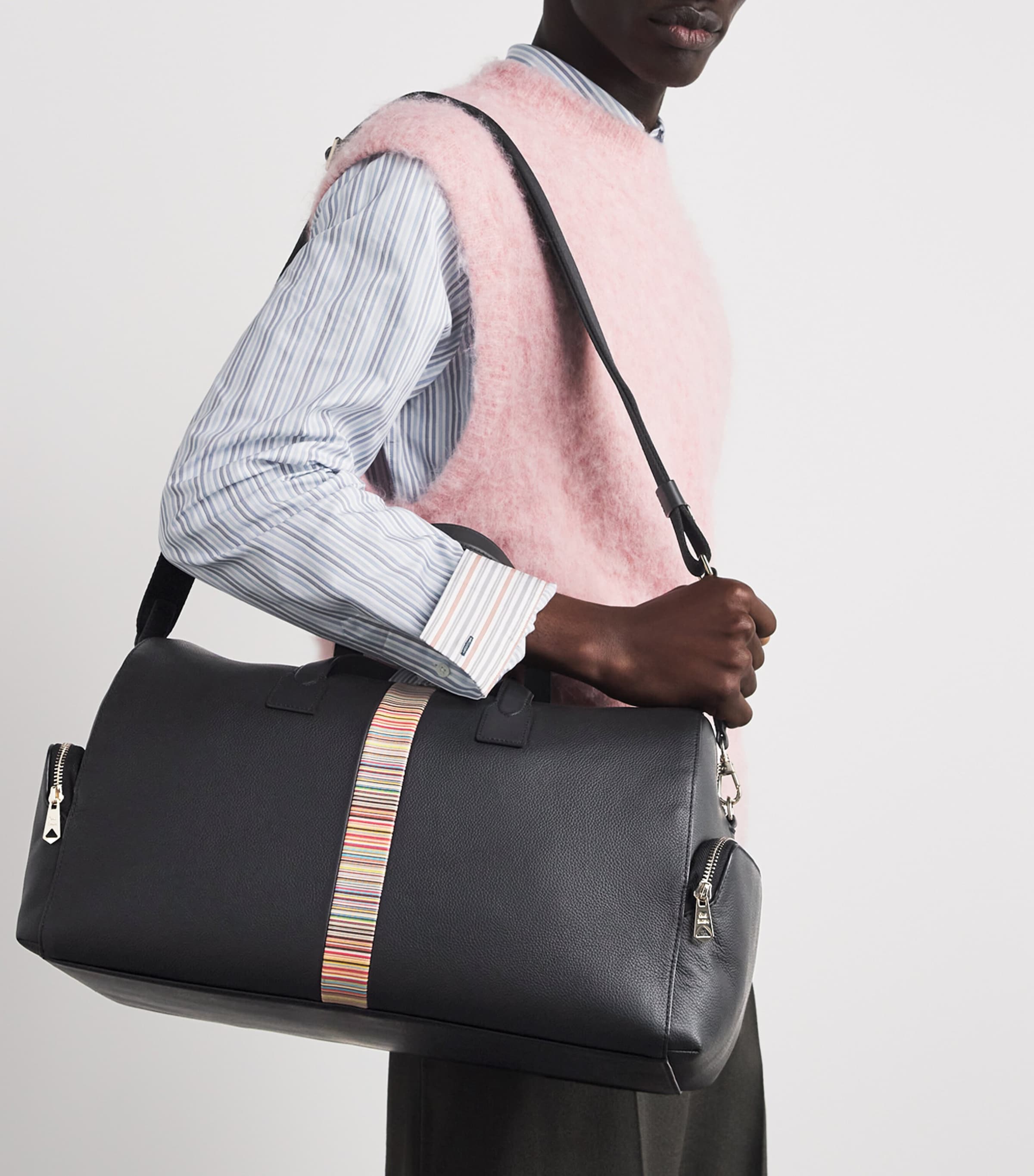 Leather Signature Stripe Holdall BLACK Image 2