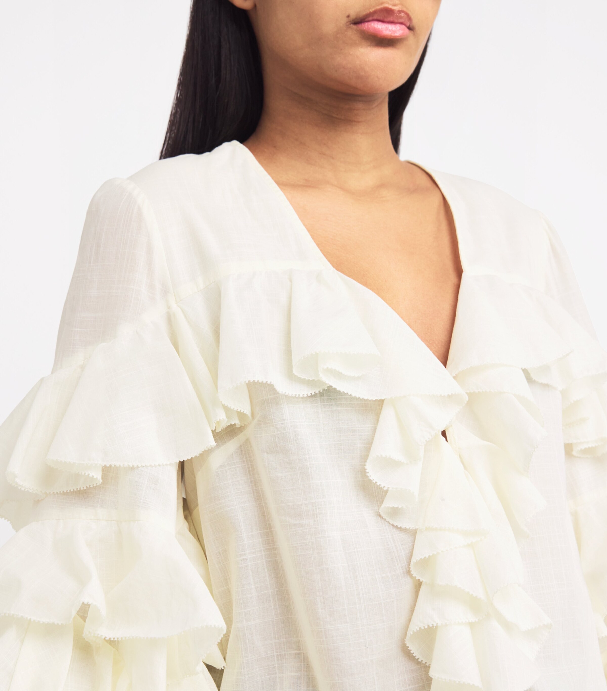 Cotton Ruffled V-Neck Blouse TEA Image 6