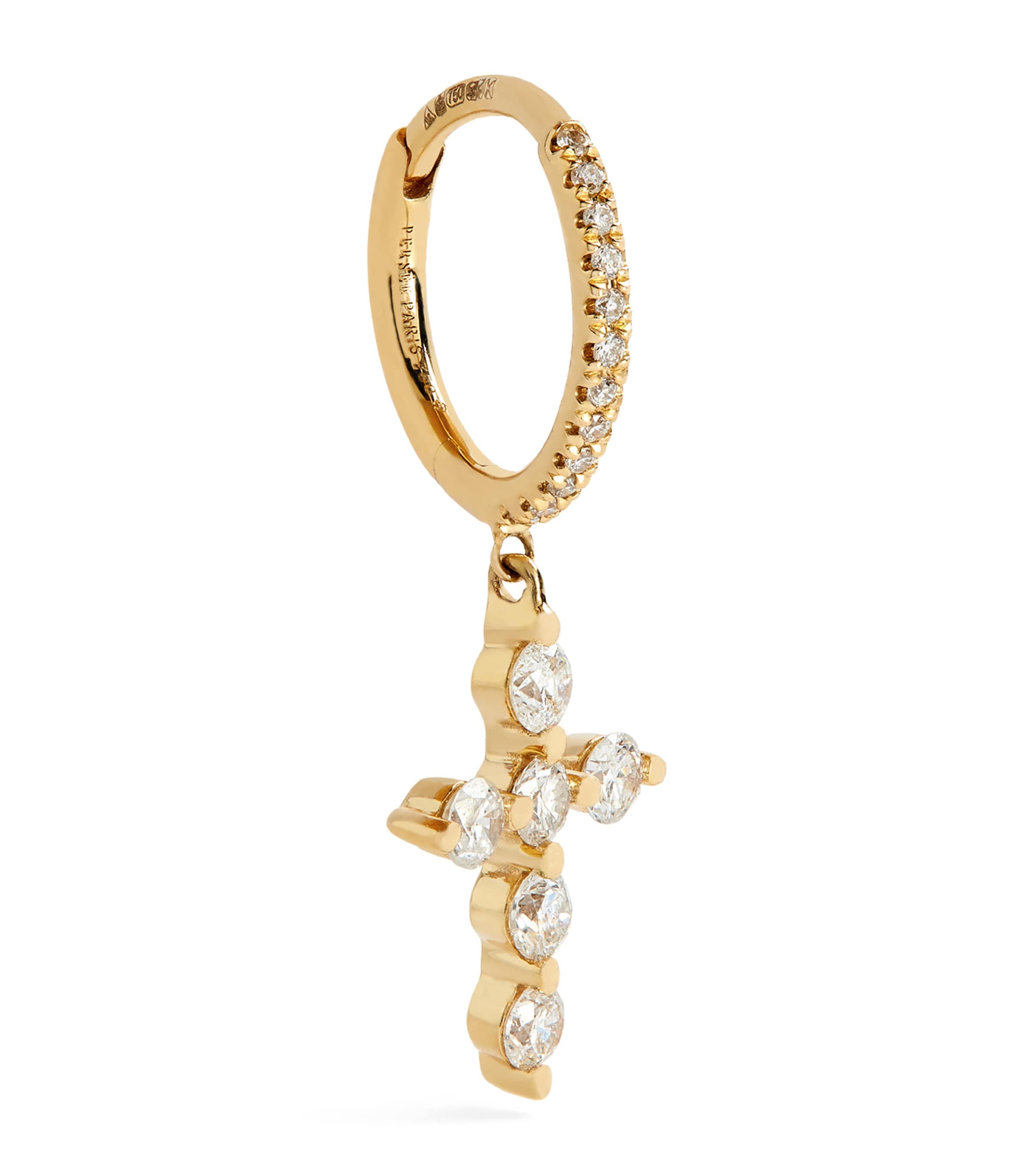 Persée Yellow Gold And Diamond Symbols Cross Single Earring