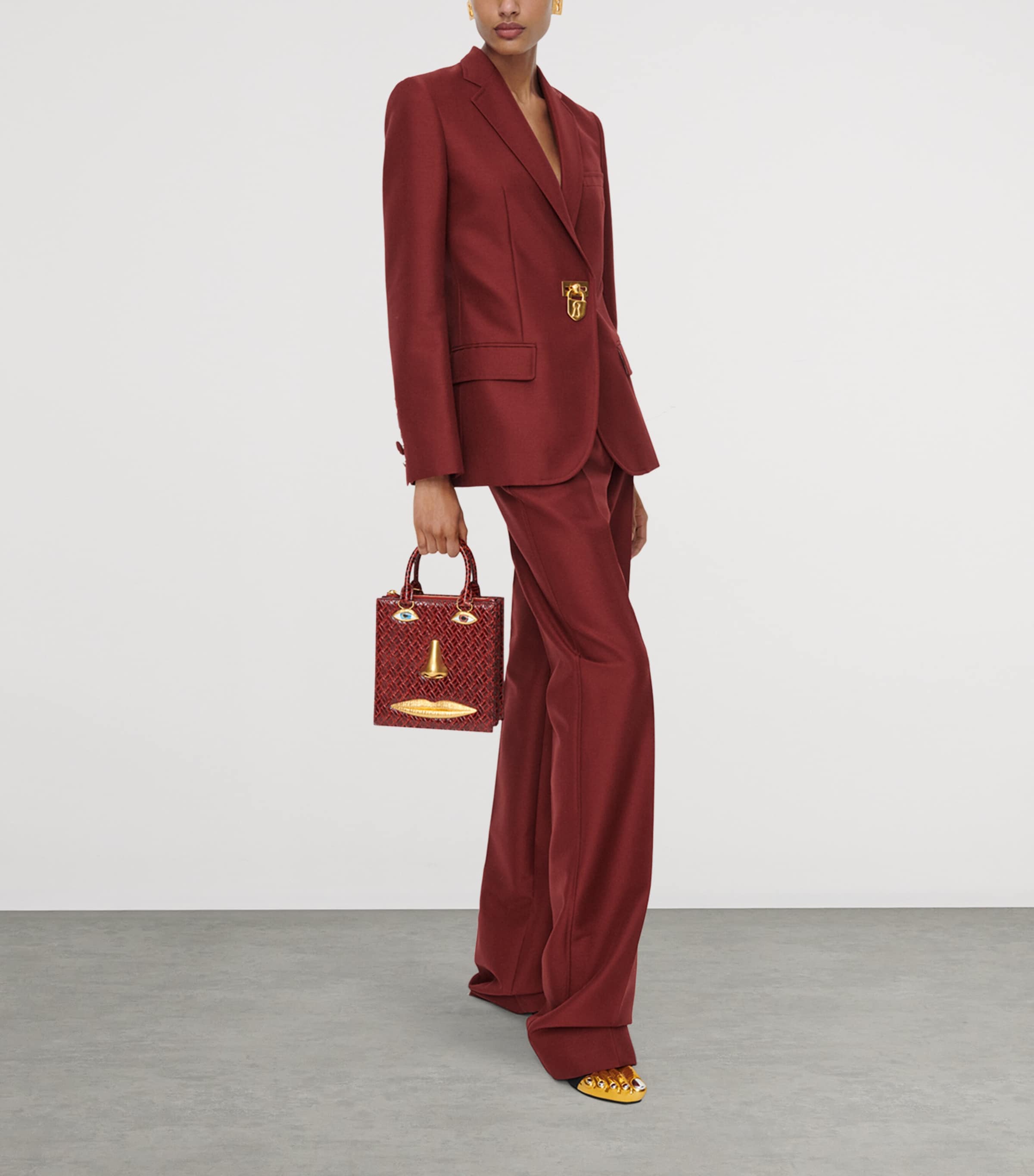 Schiaparelli Womens Mohair-Wool Boyfit Trousers Burgundy Image 4