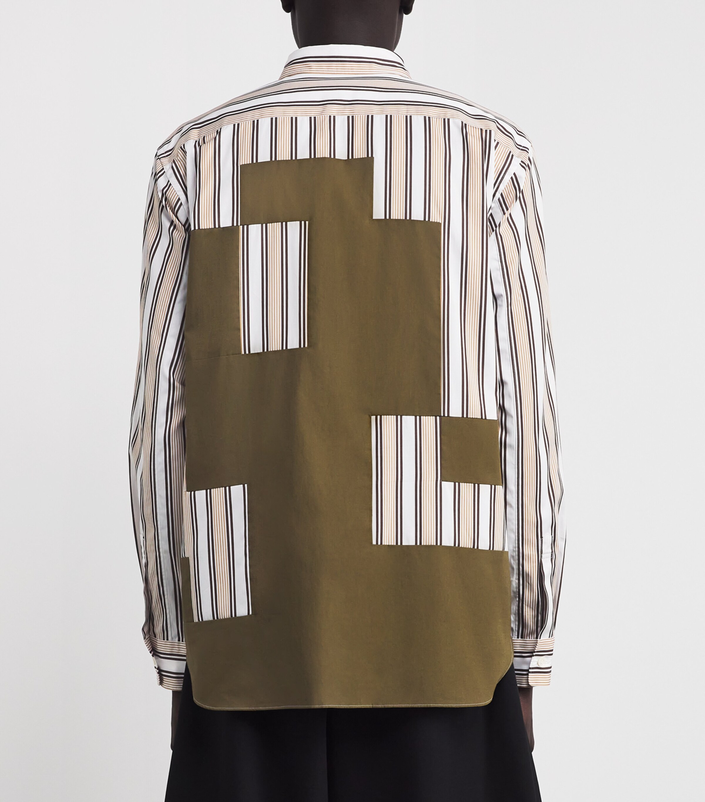 Comme Des Garçons Homme Plus Mens Cotton Patchwork Stripe Shirt Wht/brwn X Khaki Image 4