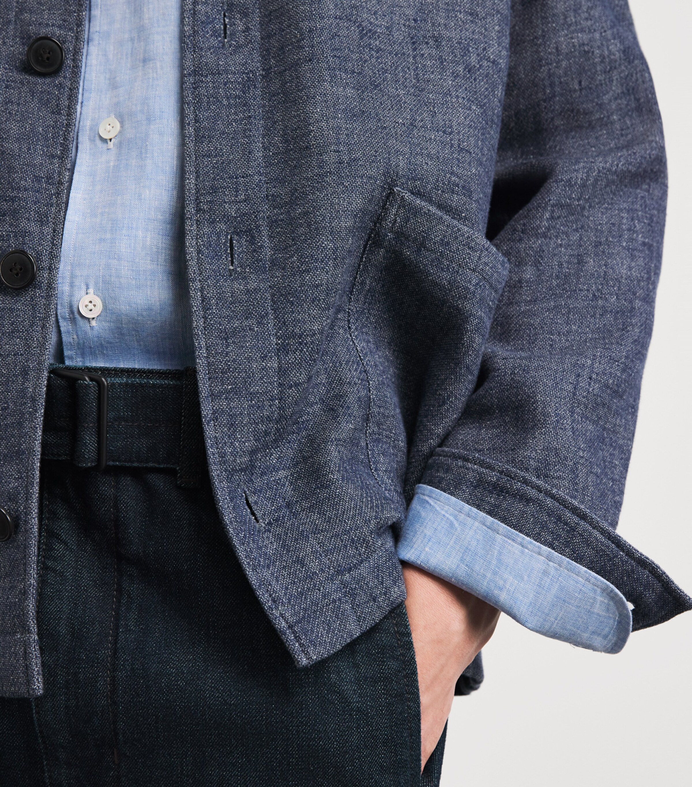 100HANDS Mens Linen Shirt Light Blue Image 3