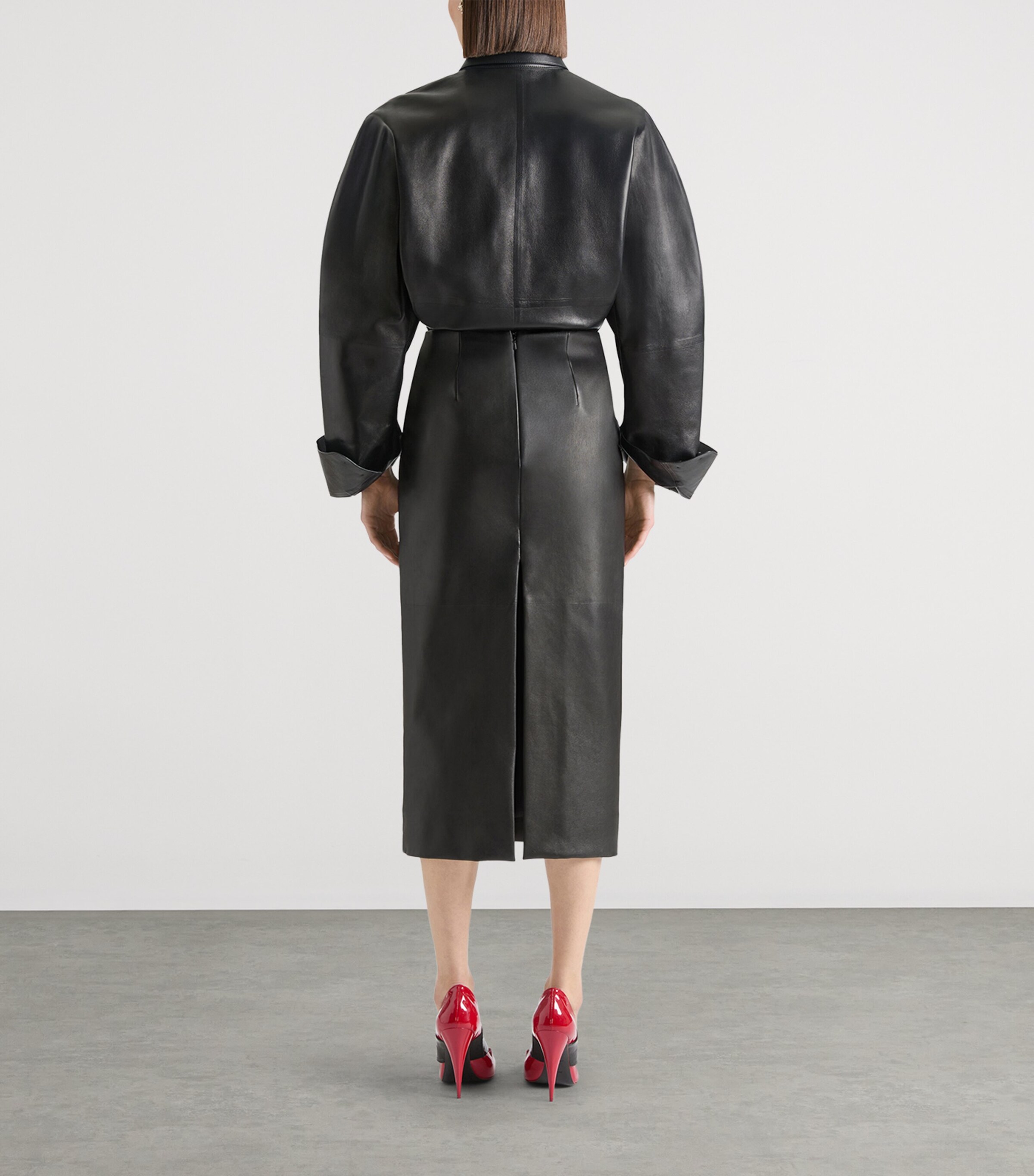 Lambskin Pencil Skirt BLACK Image 3