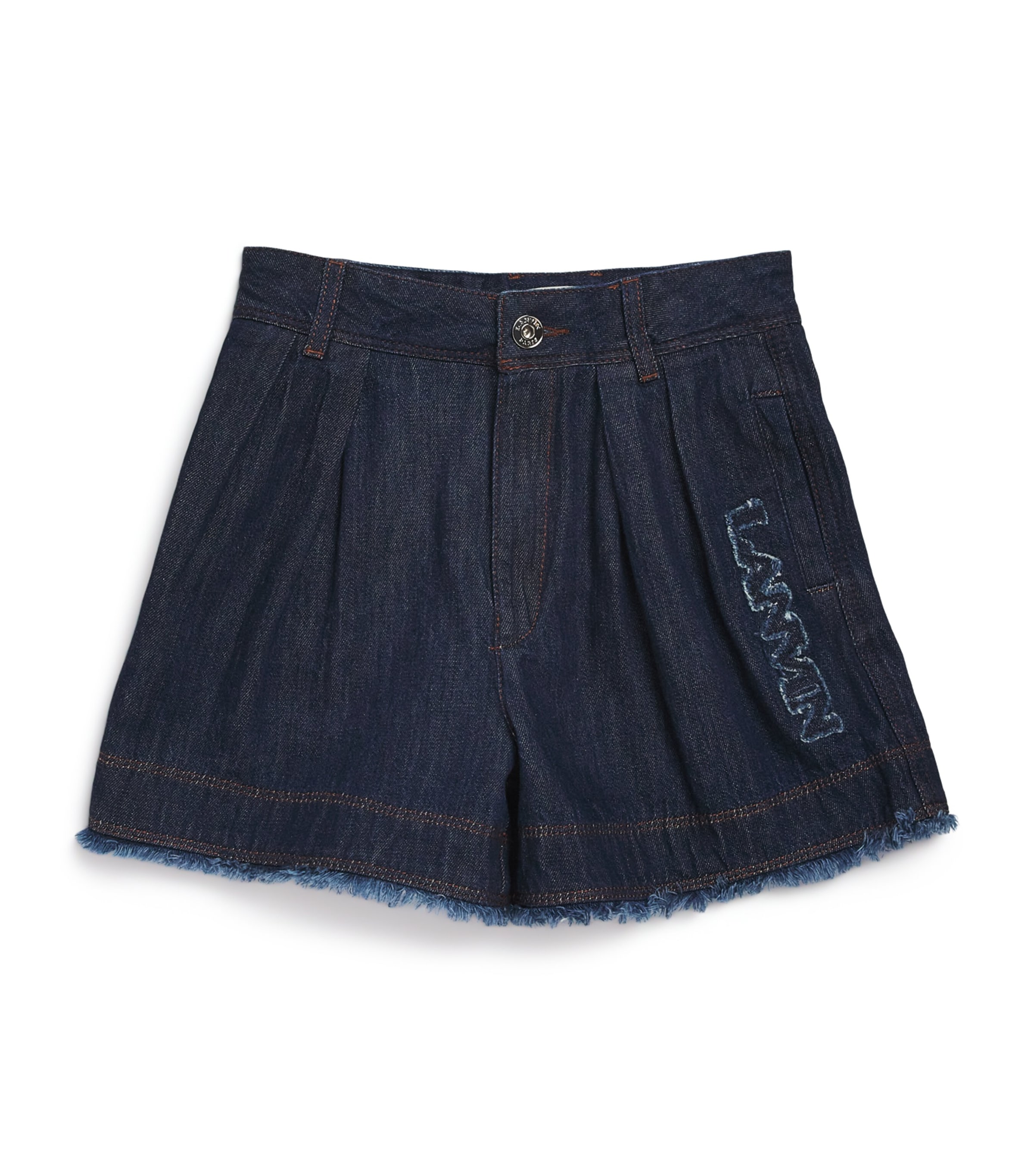 Shop Lanvin Enfant Denim Frayed-edge Shorts In Black