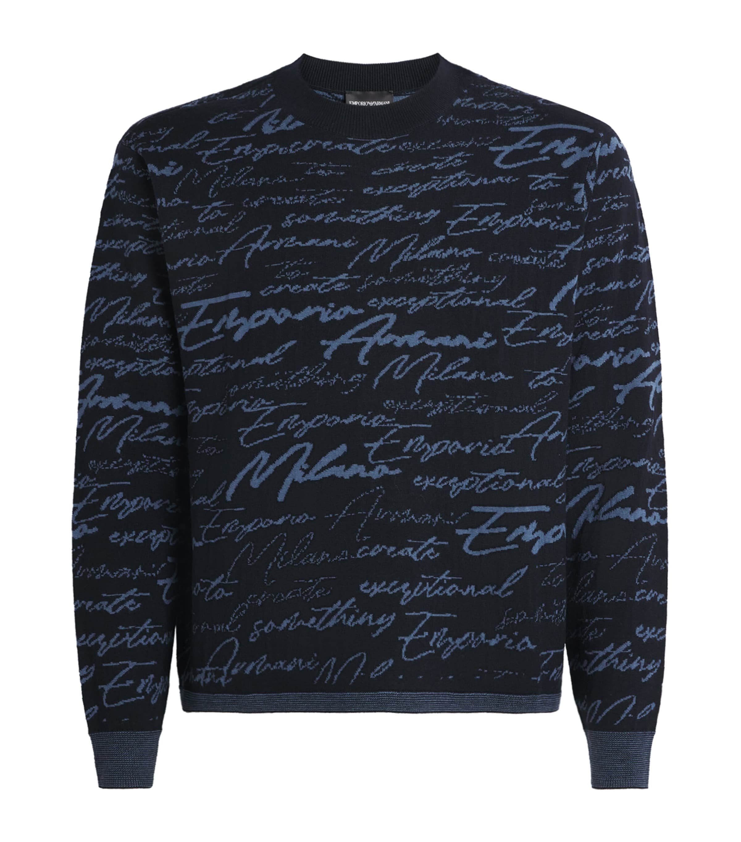 Emporio Armani Virgin Wool Signature Logo Sweater In Blue