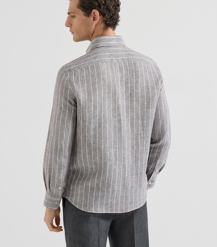 Brunello Cucinelli Mens Linen Chalk Stripe Shirt Image 5