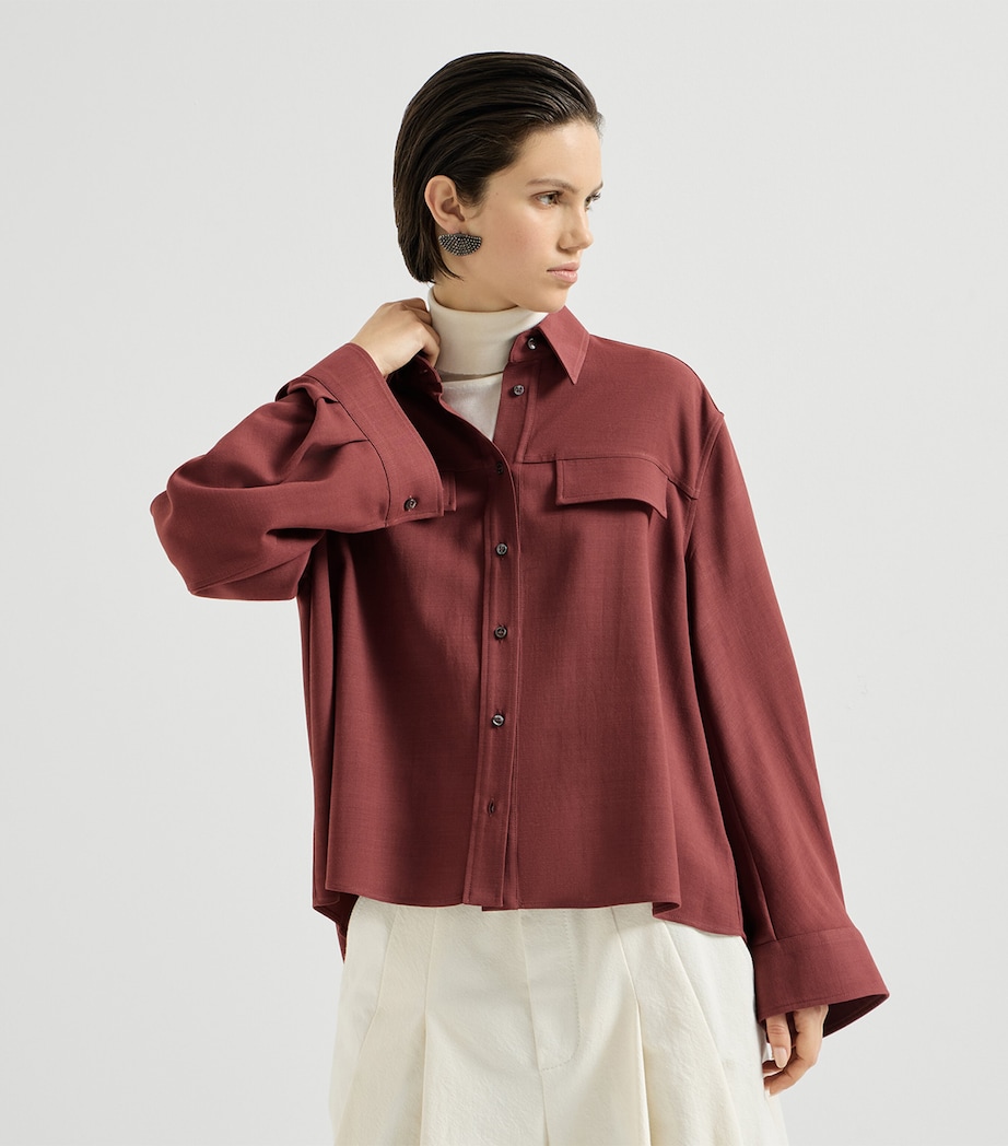 Brunello Cucinelli Womens Virgin Wool-Blend Twill Shirt Cabernet Image 4