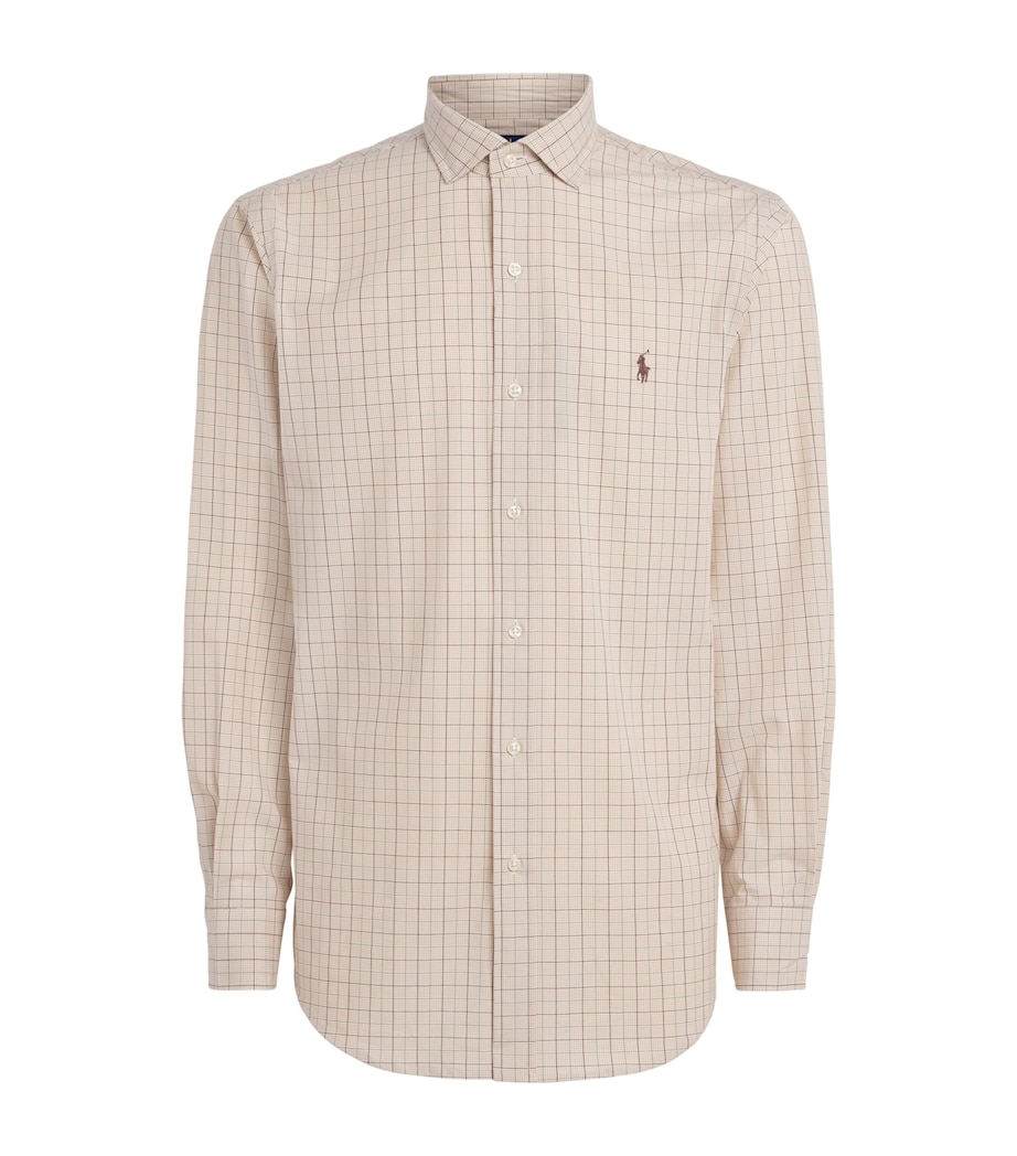 Polo Ralph Lauren Mens Stretch-Cotton Check Custom Fit Shirt Khki Olive Mlt Image 1