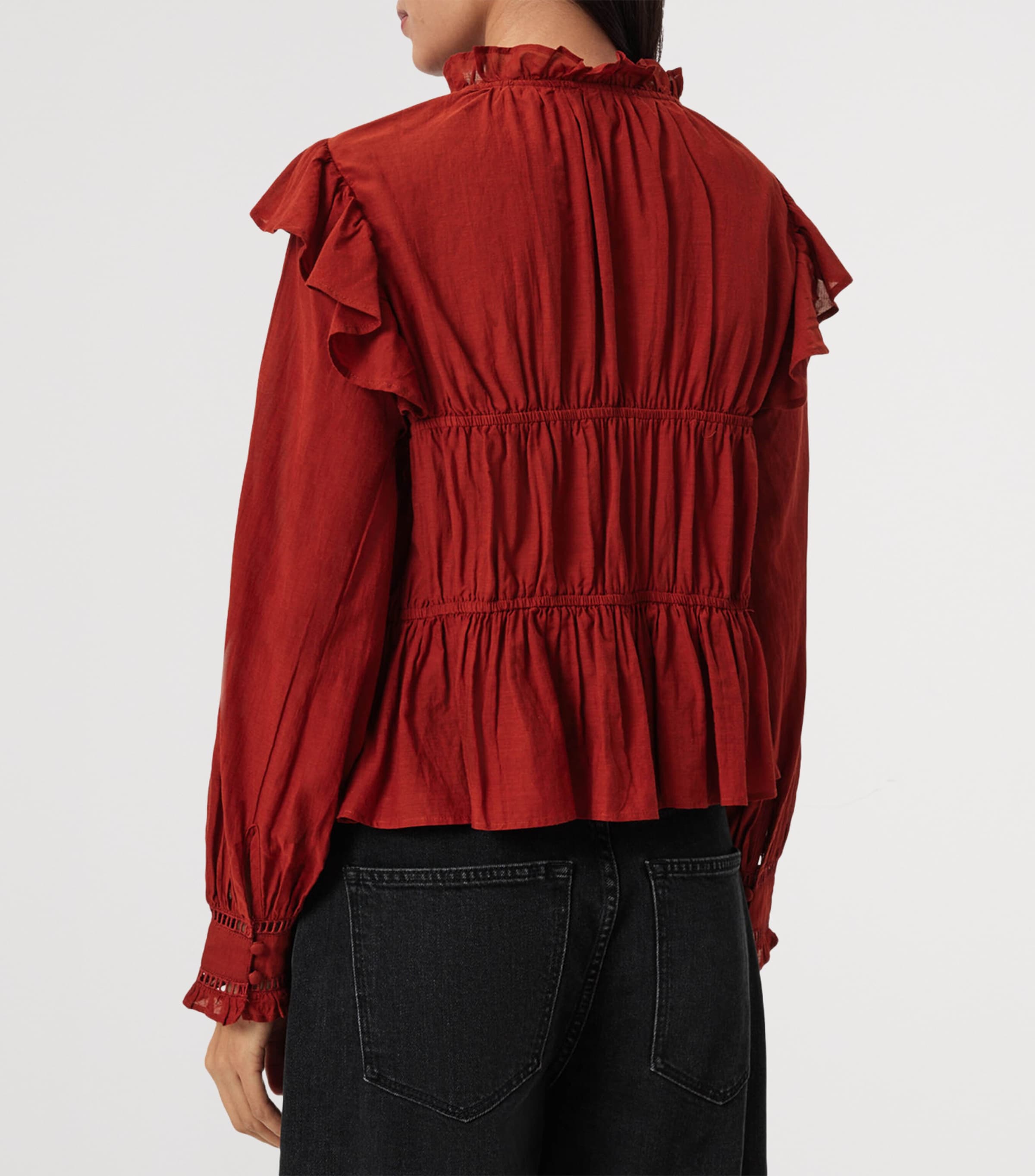 AllSaints Womens Ruffled Lima Blouse Paprika Red Image 4
