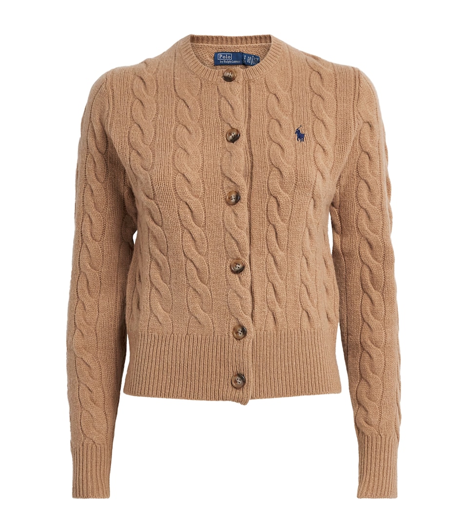Polo Ralph Lauren Wool-Cashmere Cable-Knit Cardigan Collectn Camel Mlnge