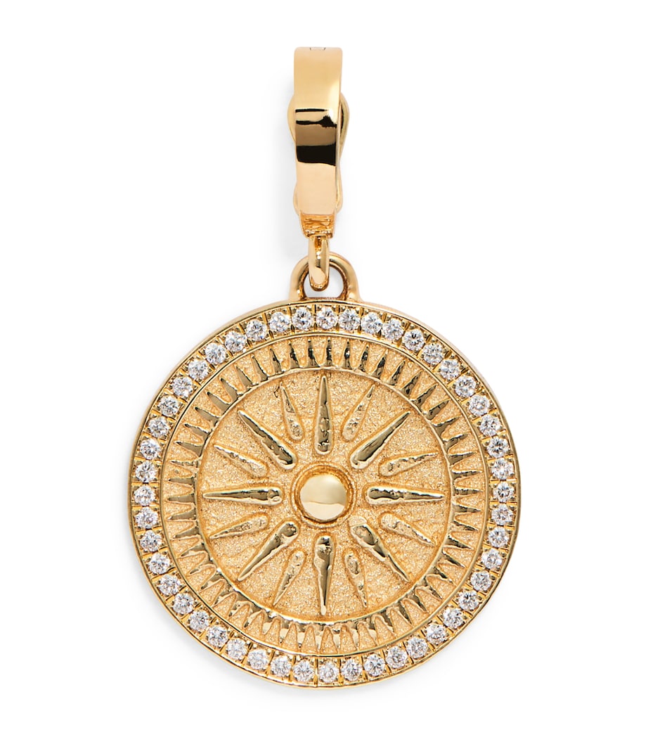 Small Yellow Gold and Diamond Sunburst Coin Charm YELLOW GOLD Image 1