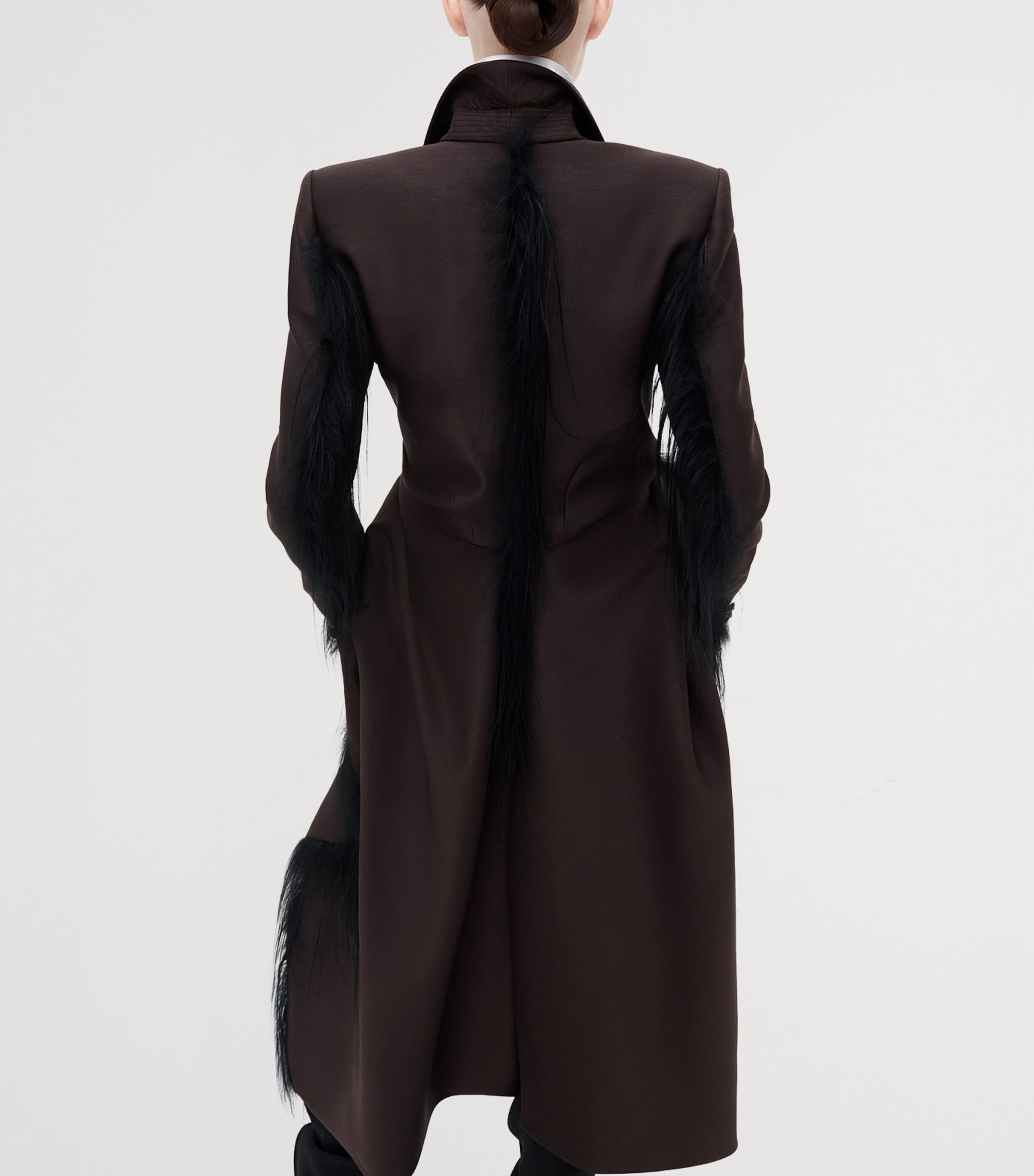 Schiaparelli Womens Wool-Silk Demi-Lune Tailored Coat Dark Brown Image 3
