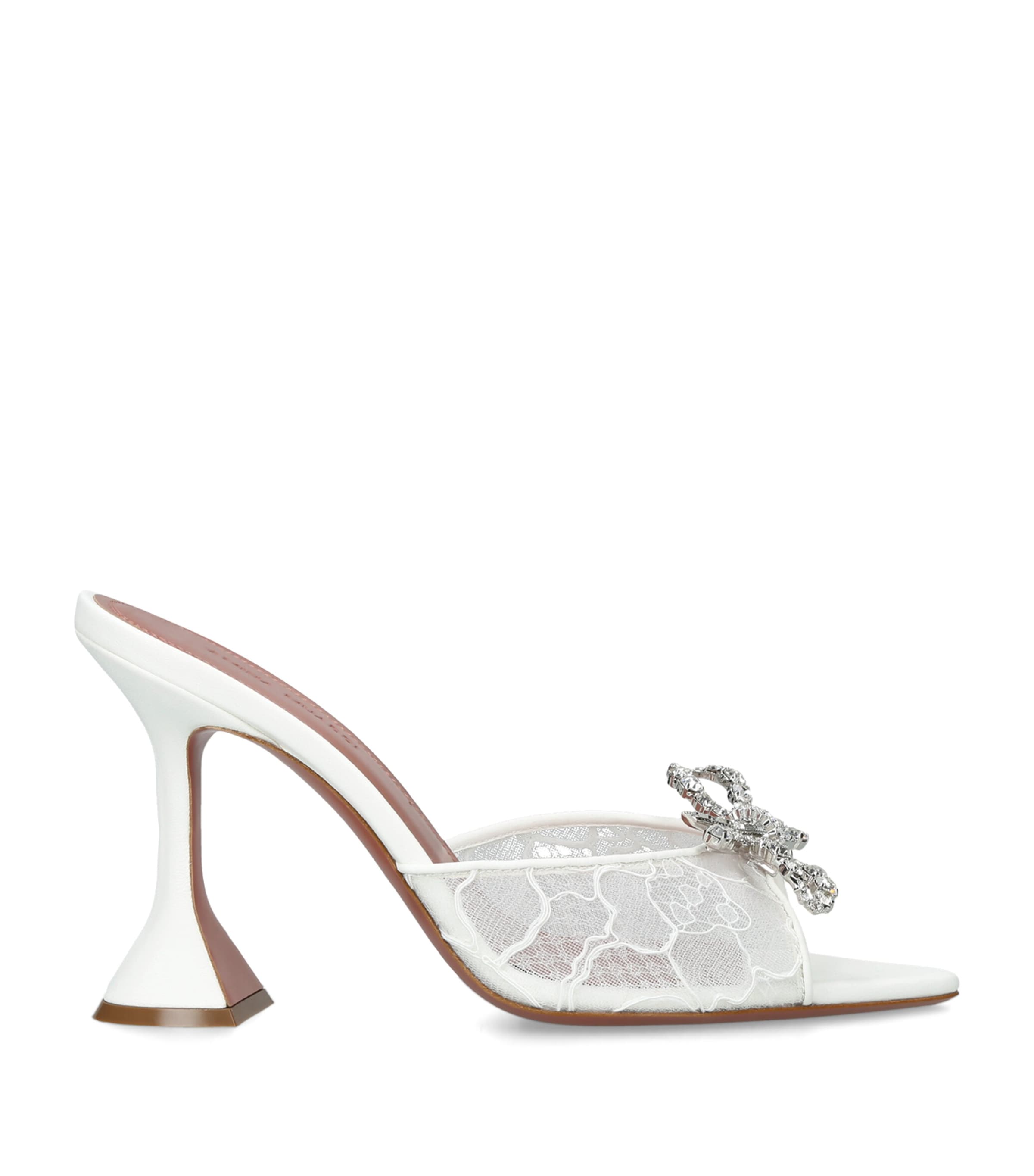 Amina Muaddi Lace Embellished Rosie Heeled Mules 95 White Image 1