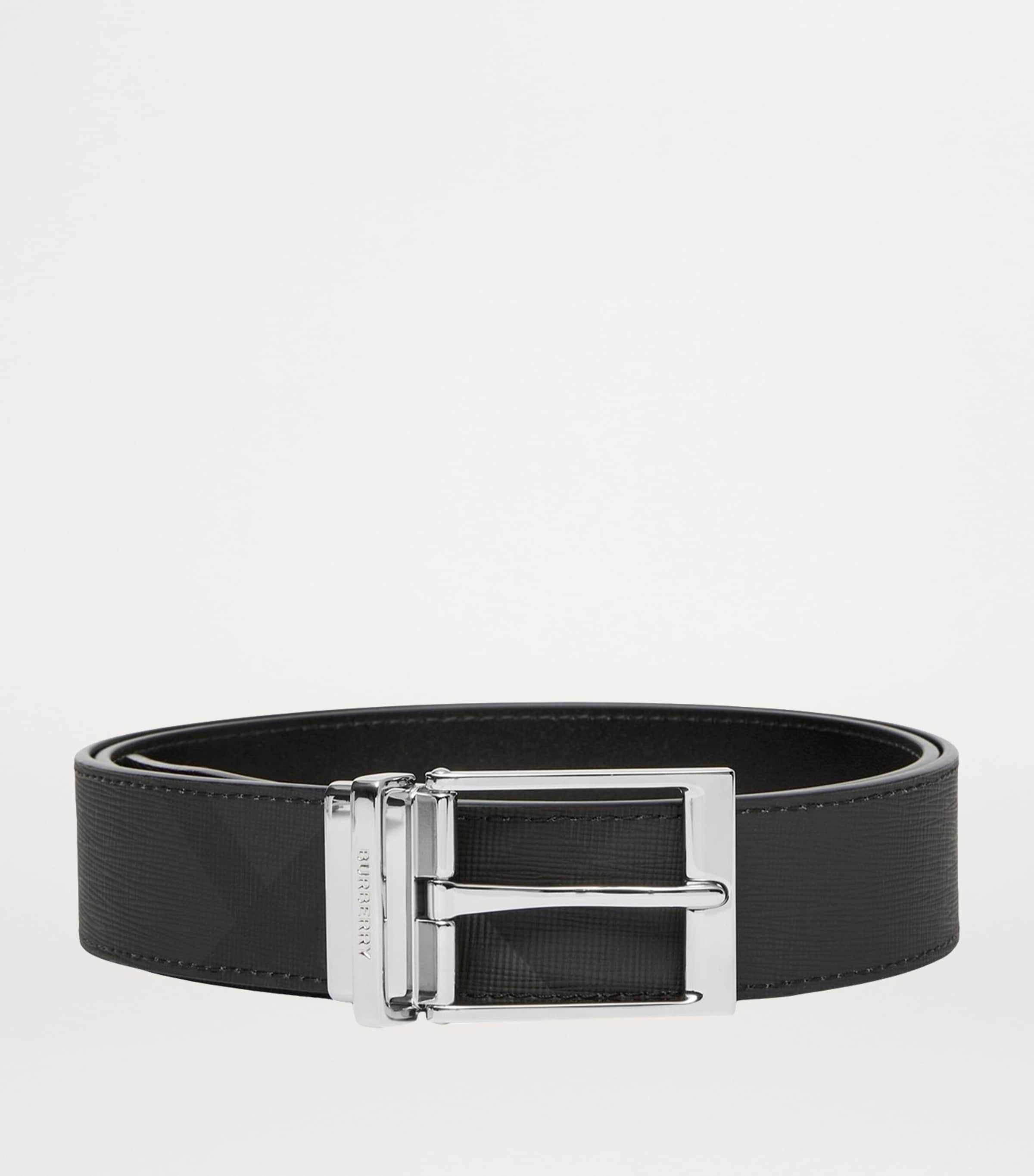 Leather and Check Reversible Belt CHARCOAL/SILVER Image 5